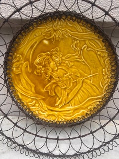 Austrian Majolica Art Nouveau Wire Basket Circa 1900