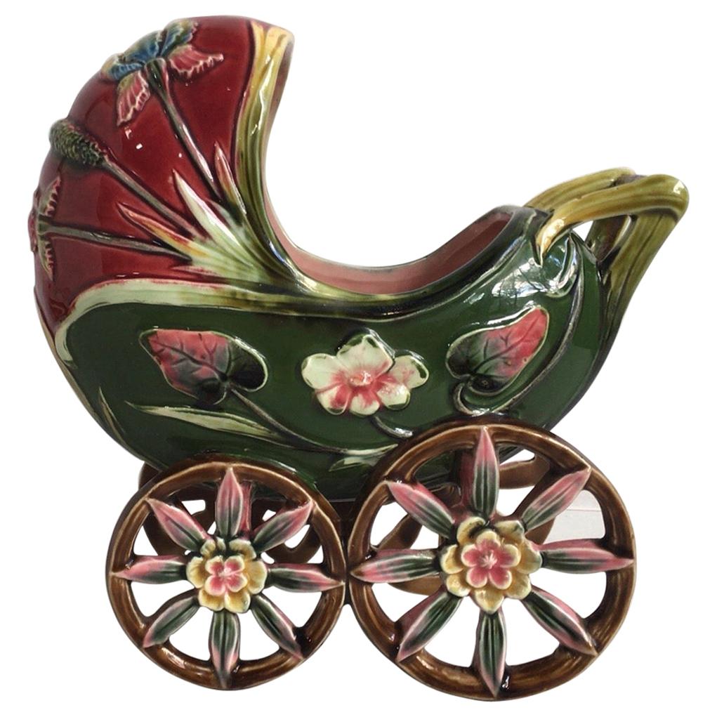 Austrian Majolica Cradle Jardinière with Flowers, circa 1900