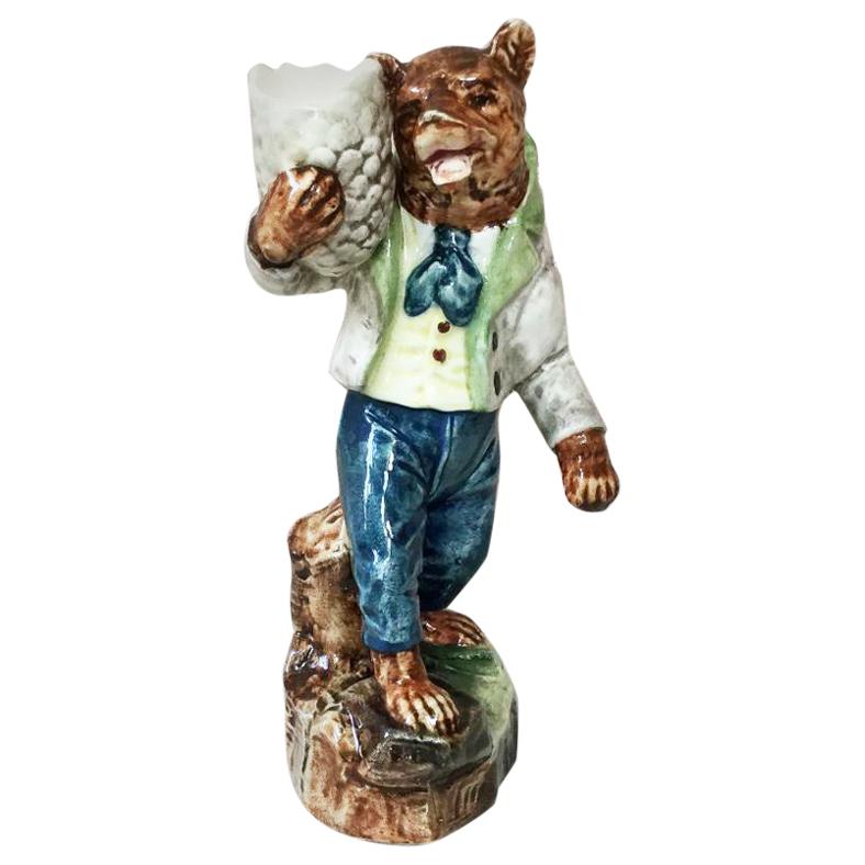 Austrian Majolica Dressed Bear Candelstick, circa 1890 For Sale