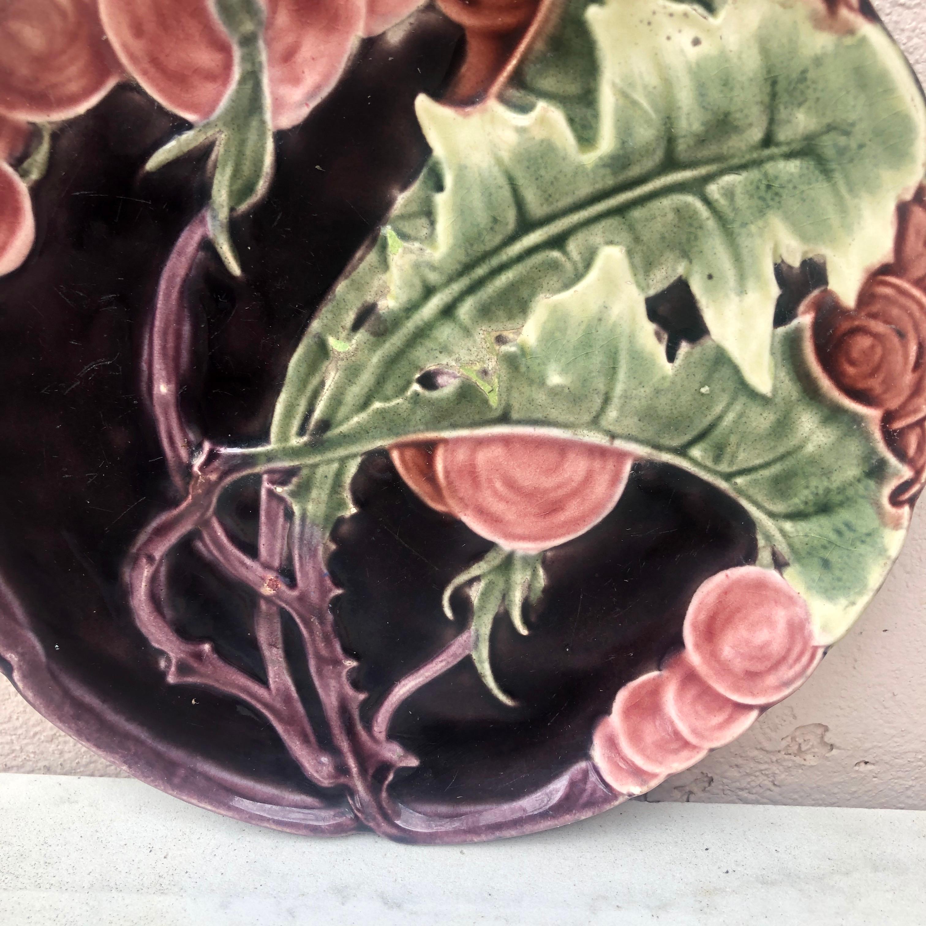 Austrian Majolica Flower Plate, circa 1890 In Good Condition In Austin, TX