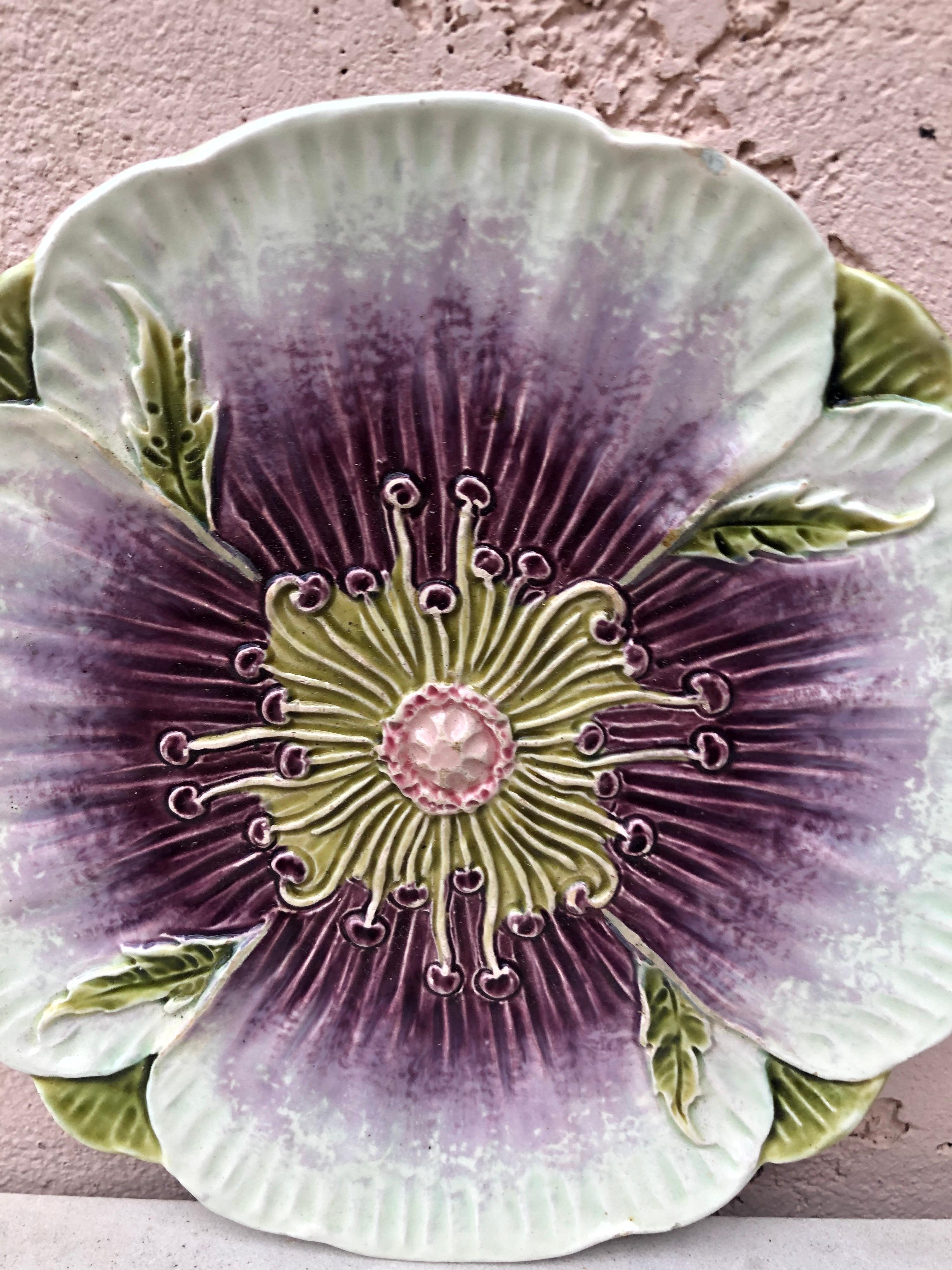 Small Austrian Majolica Flower Plate Circa 1900.
Attributed to Julius Dressler.