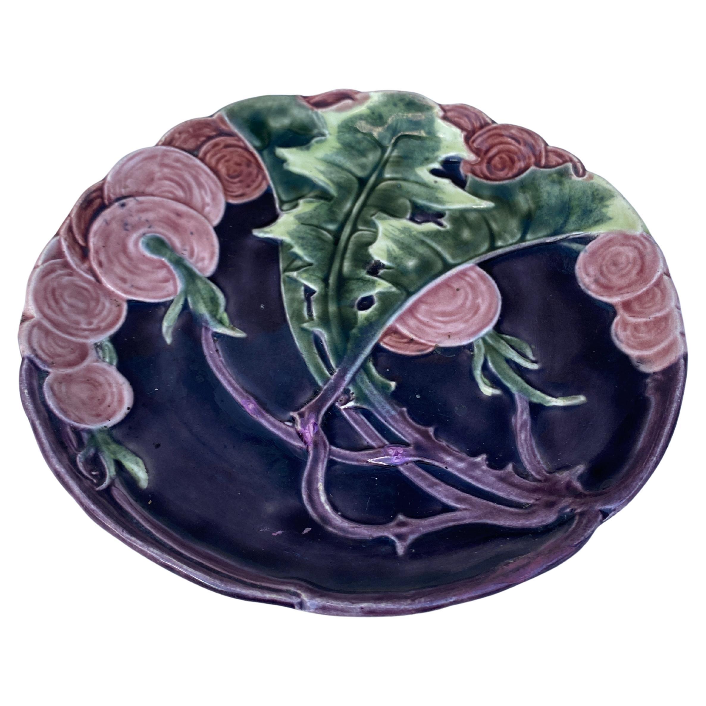 Small German Majolica Flowers Plate circa 1900.