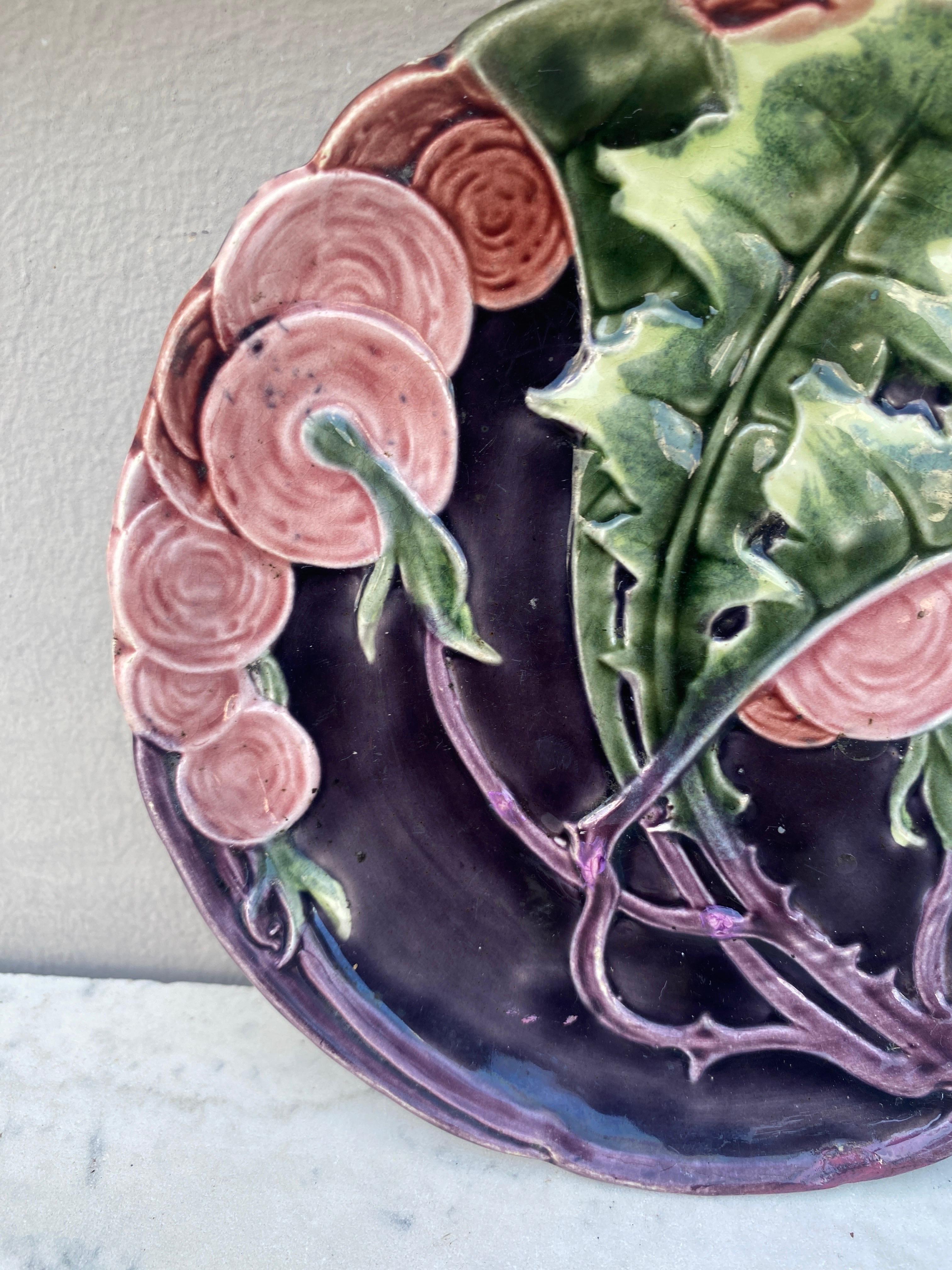 German Austrian Majolica Flowers Plate circa 1900