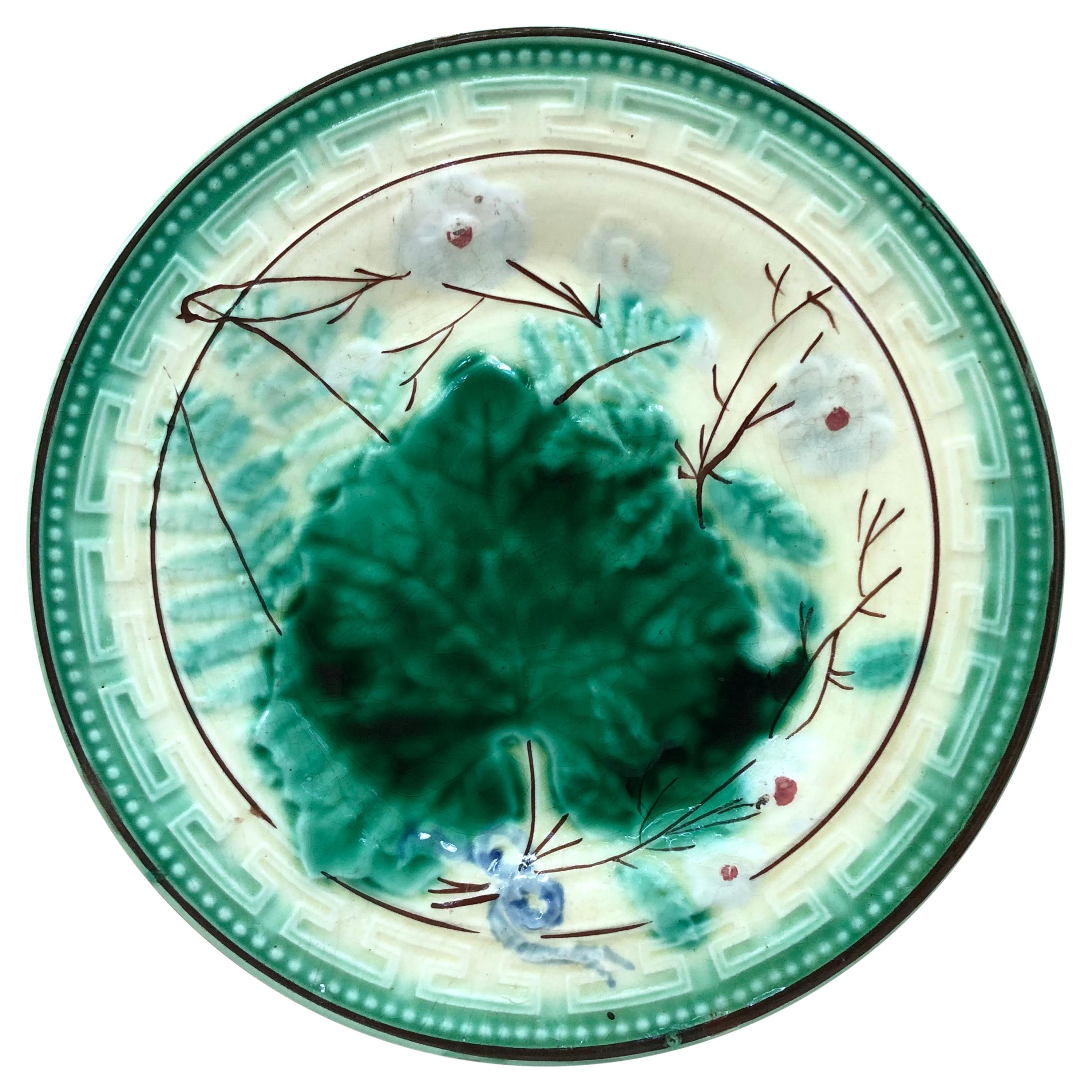 Austrian Majolica Leaves and Flowers Plate, circa 1890