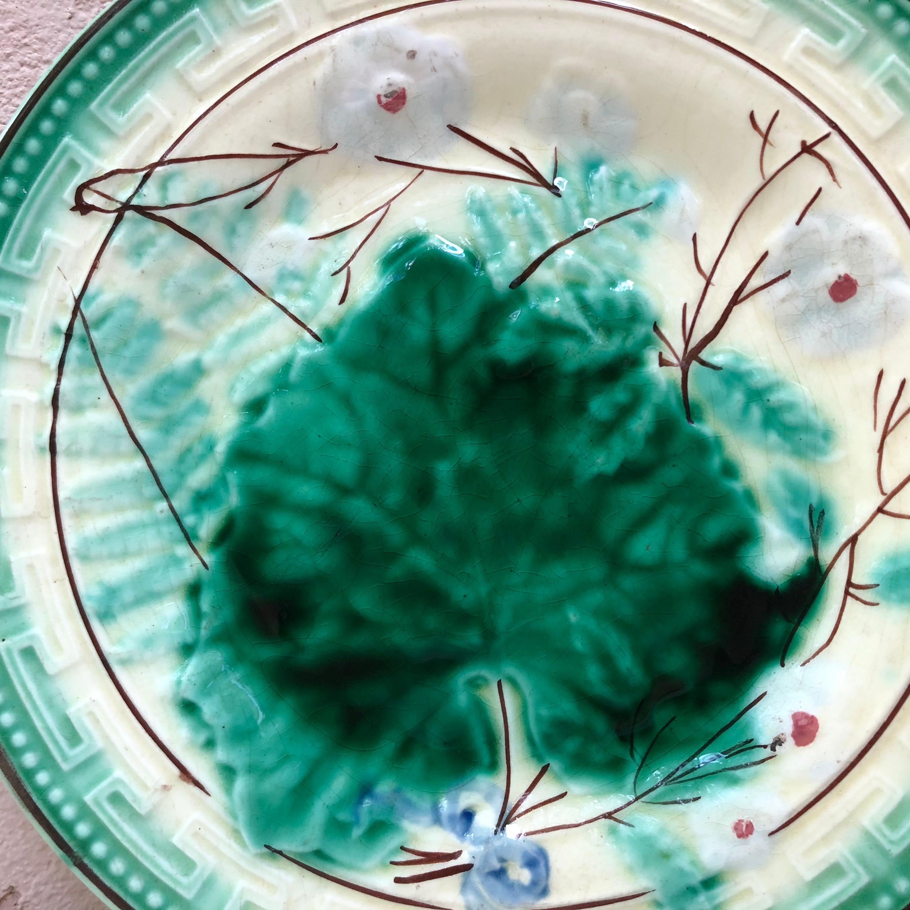 Austrian Majolica leaves and flowers plate, circa 1890.