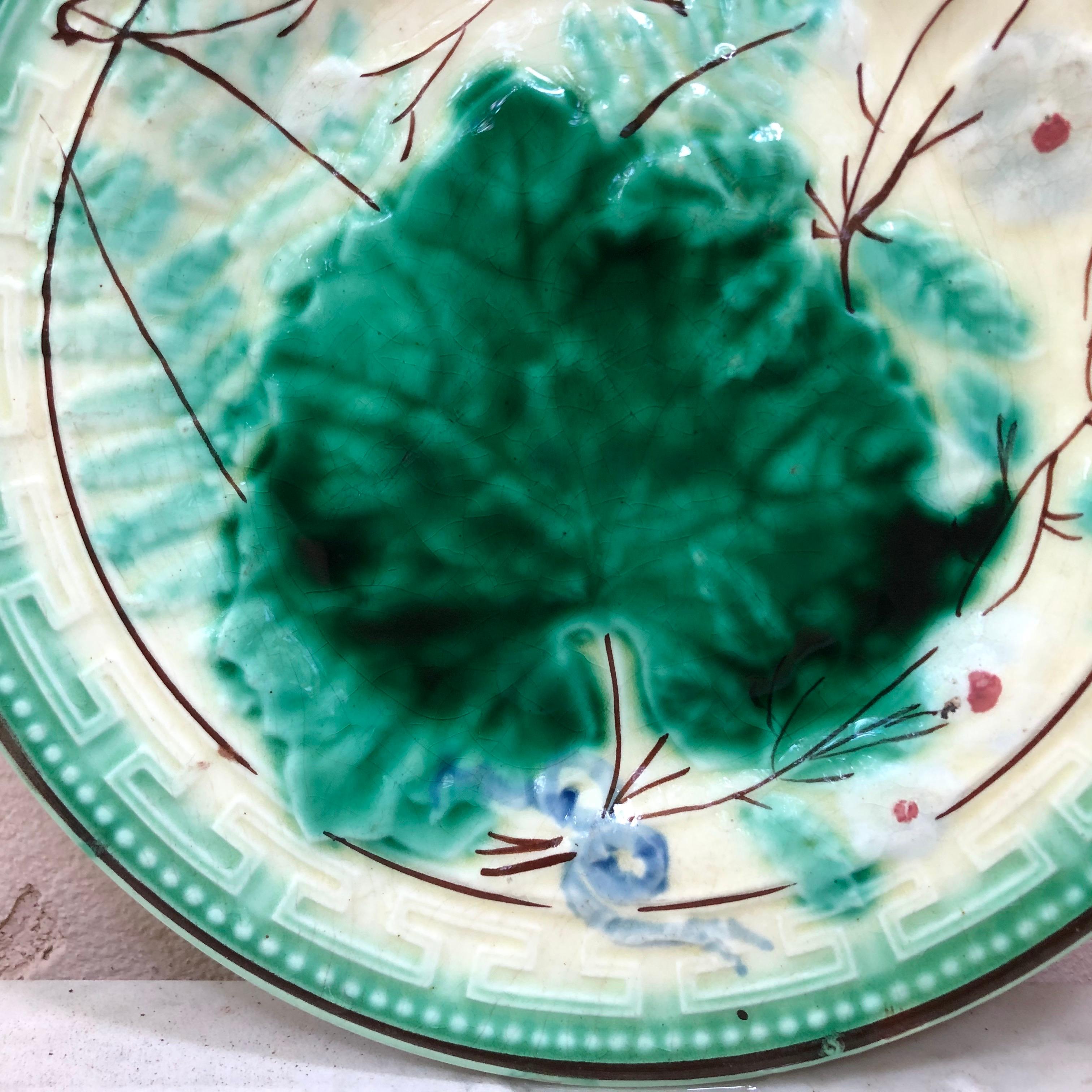 Austrian Majolica Leaves and Flowers Plate, circa 1890 In Good Condition For Sale In Austin, TX