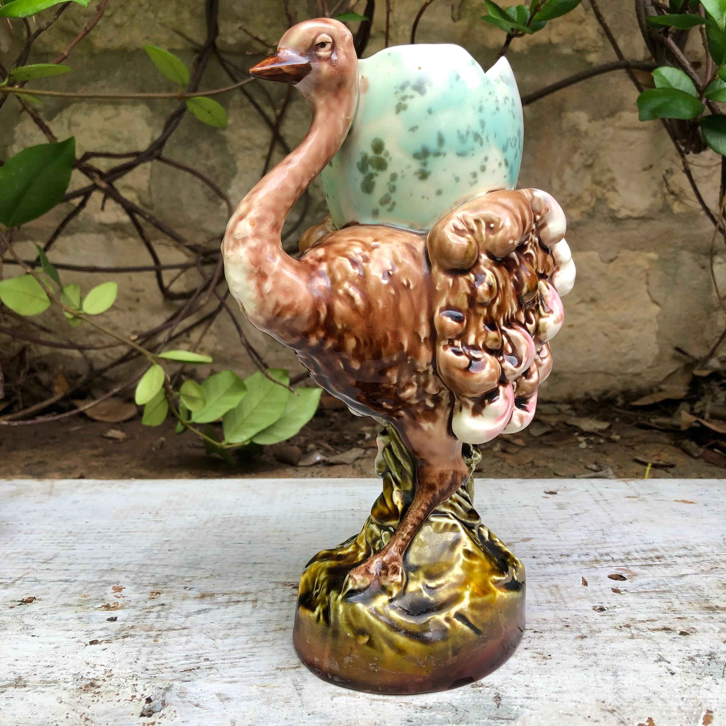 Austrian Majolica Ostrich Vase, circa 1890 In Good Condition In Austin, TX