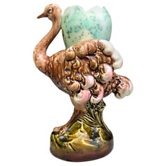 Austrian Majolica Ostrich Vase, circa 1890