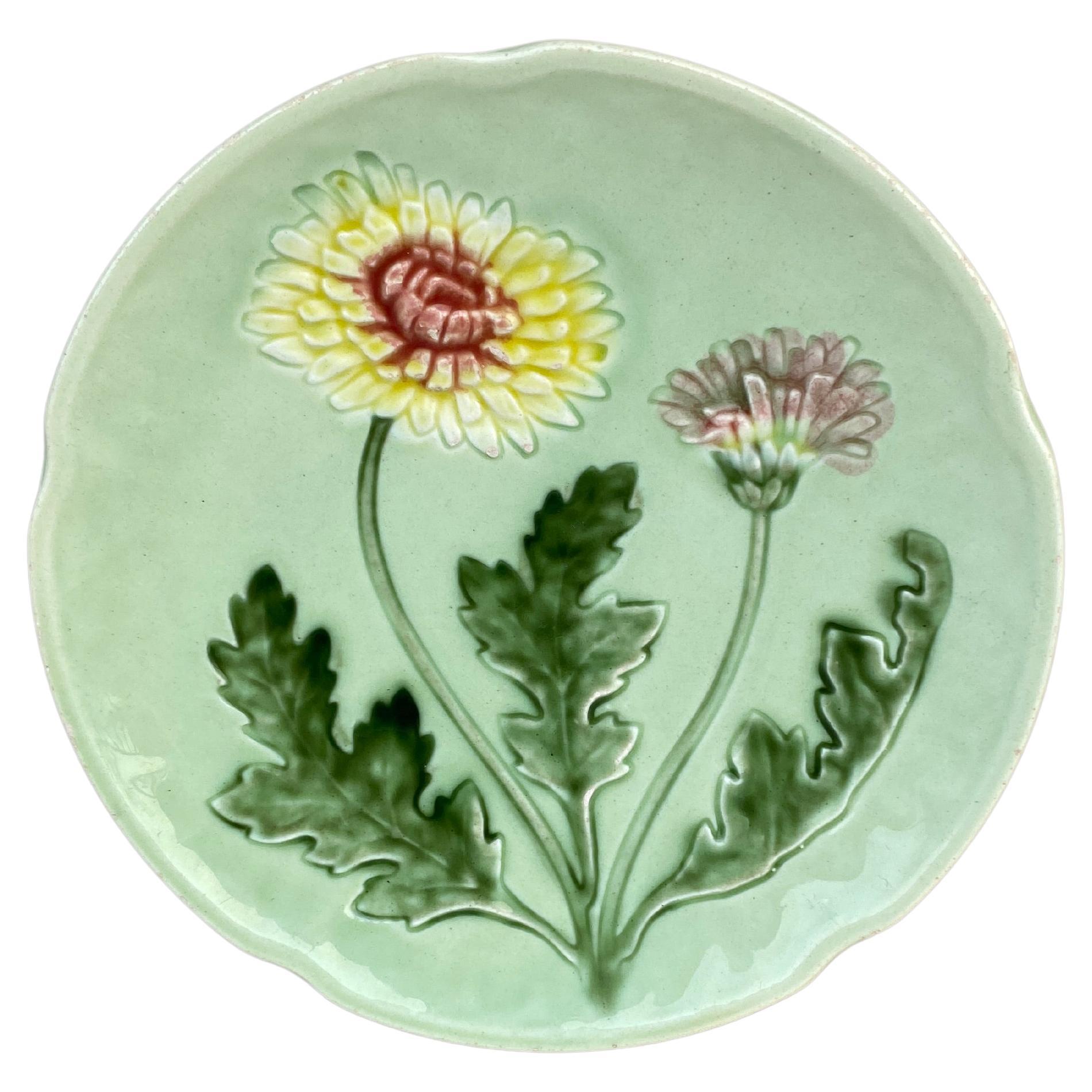 Austrian Majolica Plate Dandelion, circa 1890 For Sale