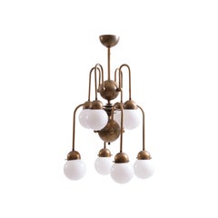 Austrian Mastercraft Art Deco Machine Age Handcrafted Brass Chandelier Re-Edited