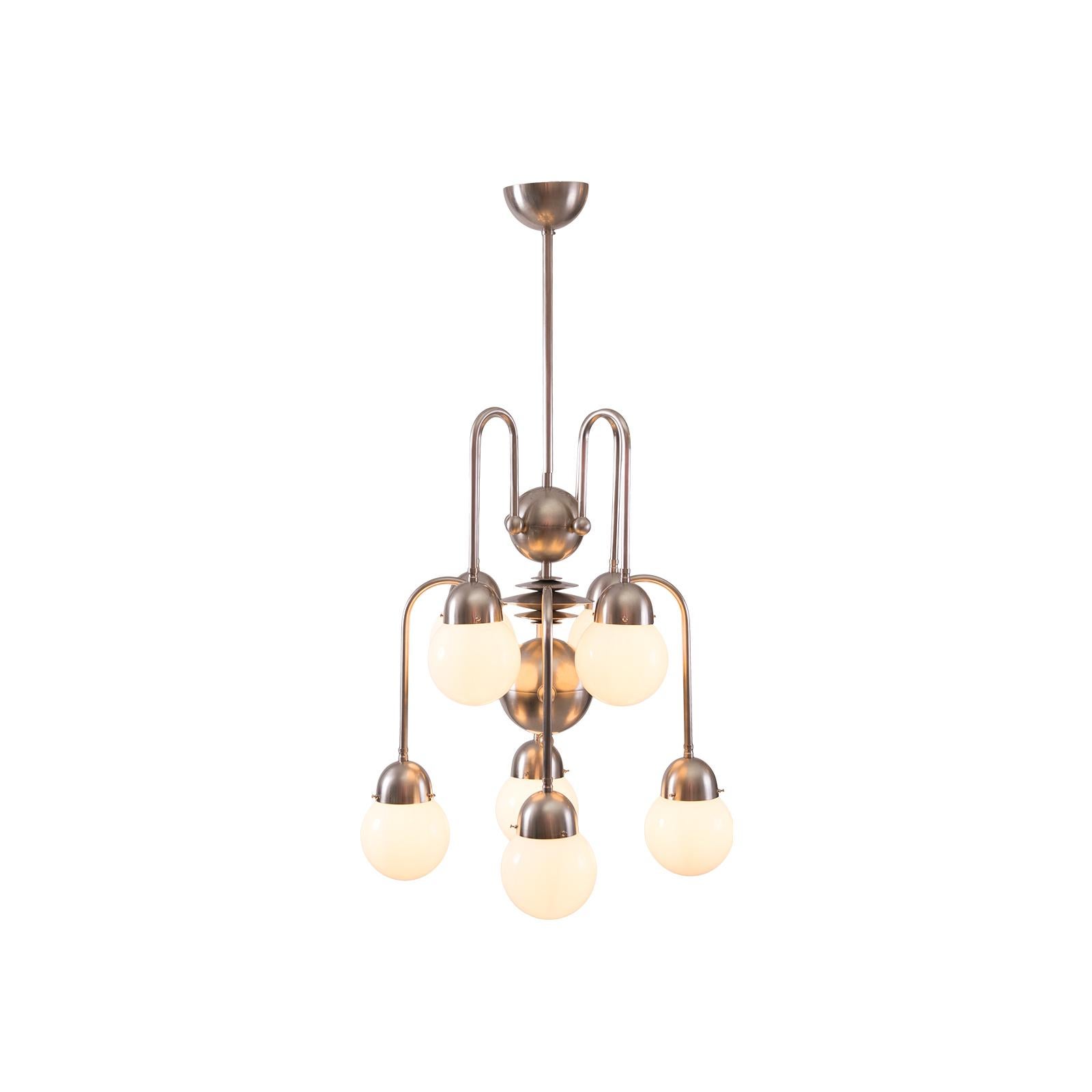 Hand-Crafted Austrian Mastercraft Art Deco Machine Age Handcrafted Brass Chandelier Re-Edited For Sale