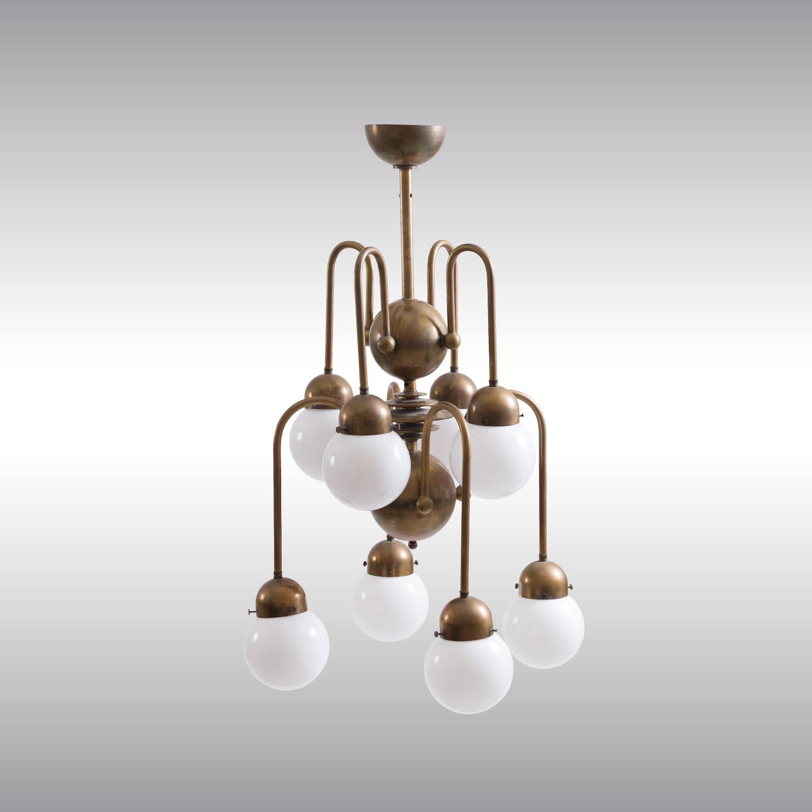 Contemporary Austrian Mastercraft Art Deco Machine Age Handcrafted Brass Chandelier Re-Edited For Sale