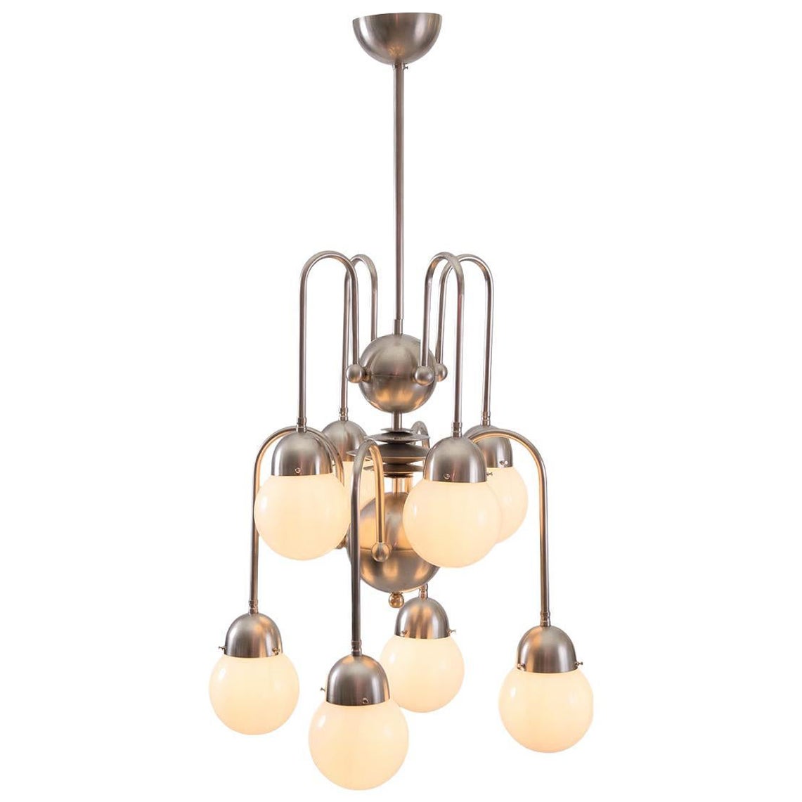 Austrian Mastercraft Art Deco Machine Age Handcrafted Brass Chandelier Re-Edited
