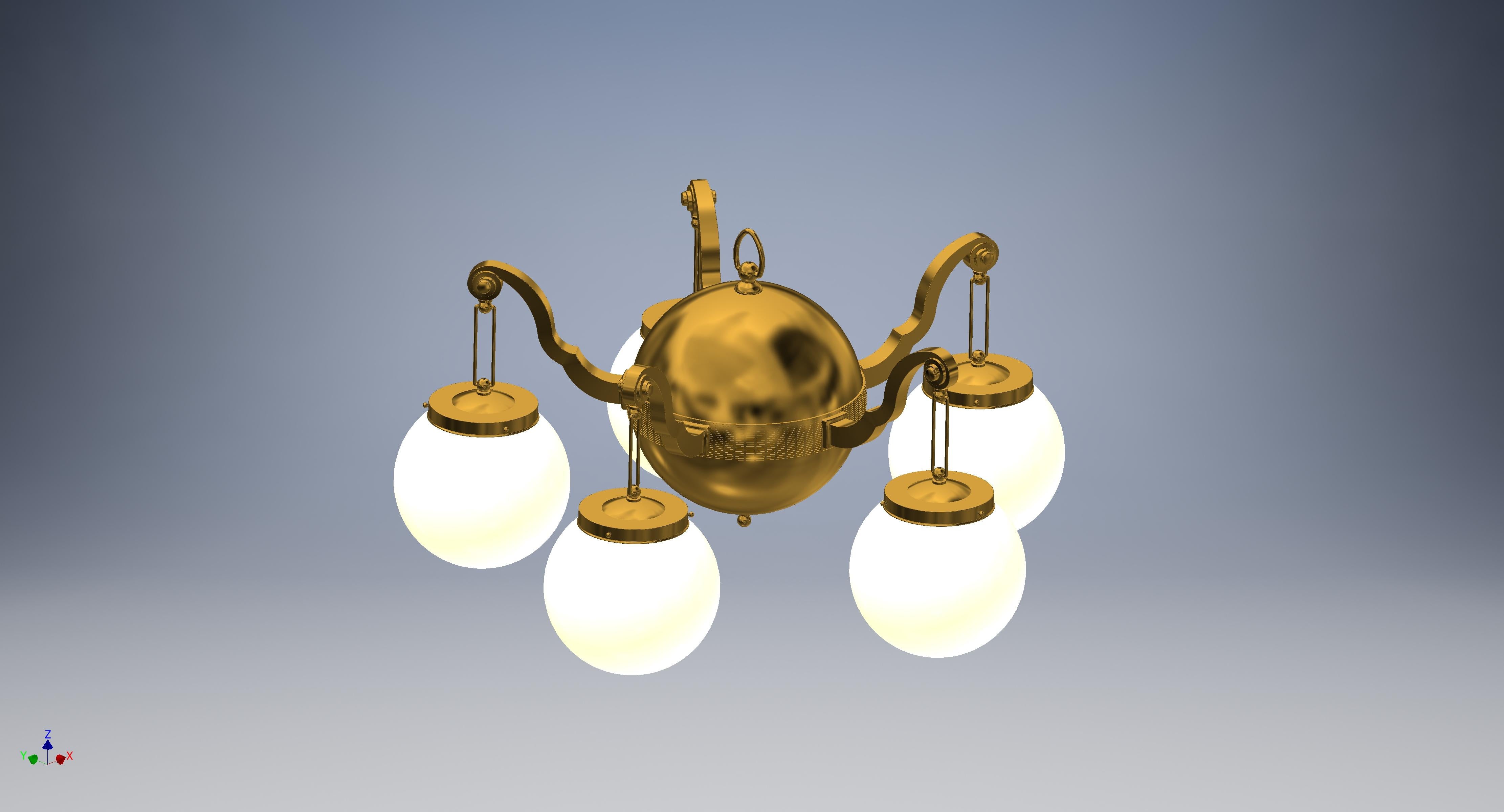 Chandelier with a ball-corpus five-flames with handblown opaline shades, baroque-style arms which reflects the need for ornaments in this period, also in a larger version

Most components according to the UL regulations, with an additional charge we