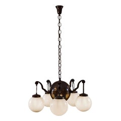 Austrian Mastercraft Brass Baroque Chandelier, Opaline Sahdes, Re-Edition