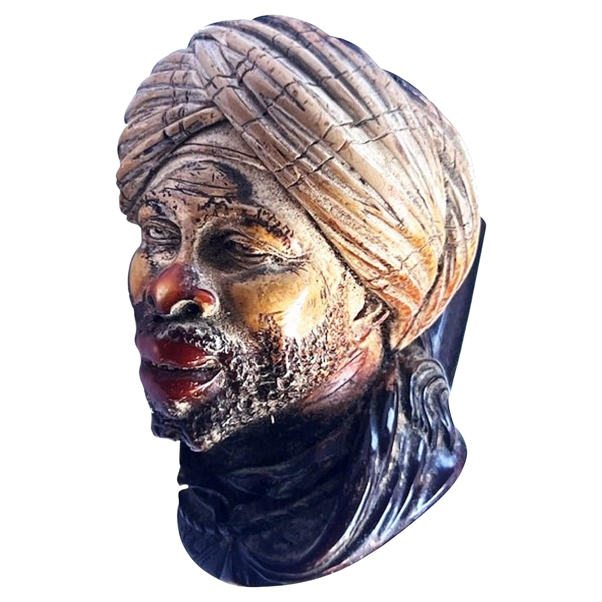 Austrian Meerschaum Pipe Stem with Head of Oriental Man in Turban, Late XIX C. For Sale