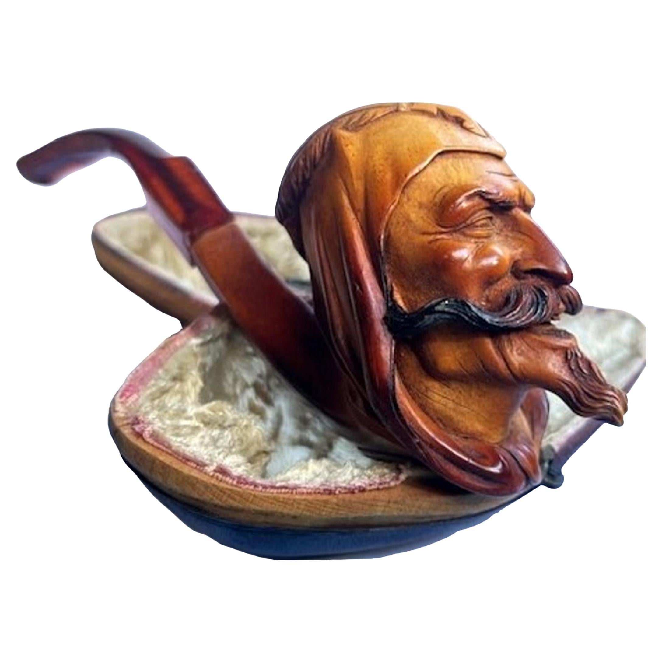 Austrian Meerschaum Smoking Pipe Depicting Head of Mephistopheles, Late XIX C.