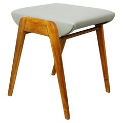 Austrian Mid Century Beech and grey Leather Stacking Stool by Franz Schuster