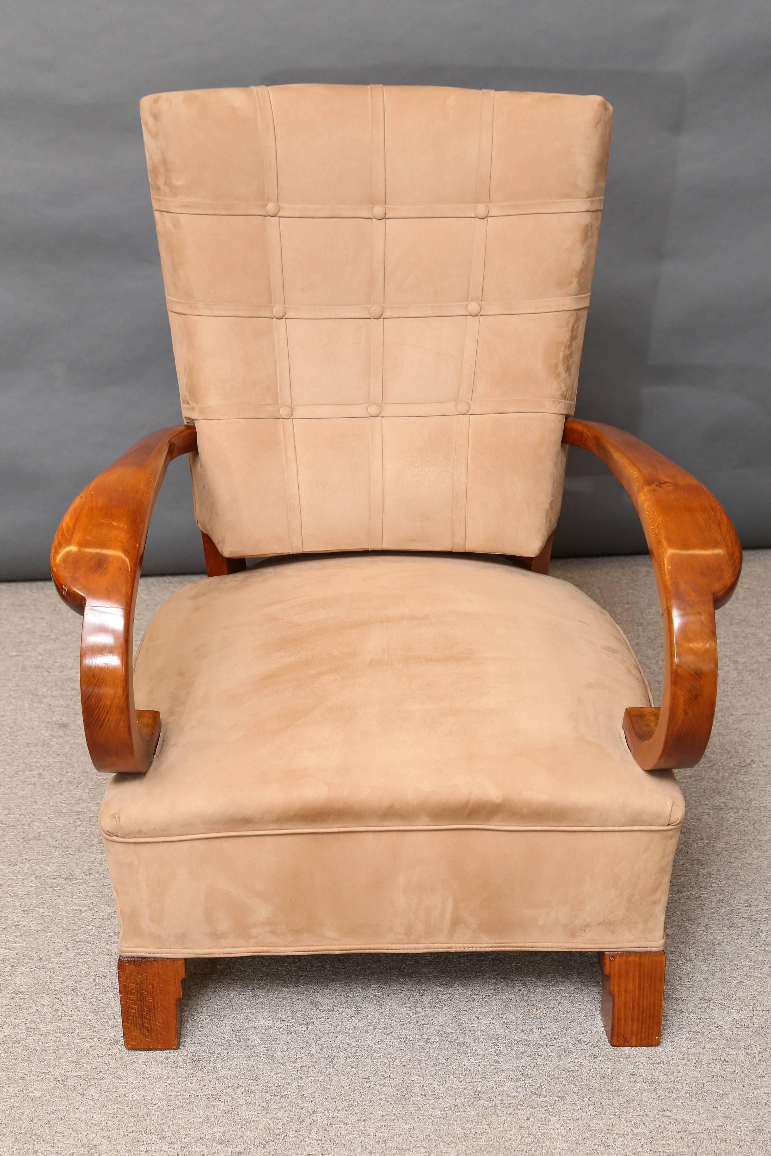 Mid-Century Modern Austrian Mid-Century Chair and Foot Rest in Walnut For Sale