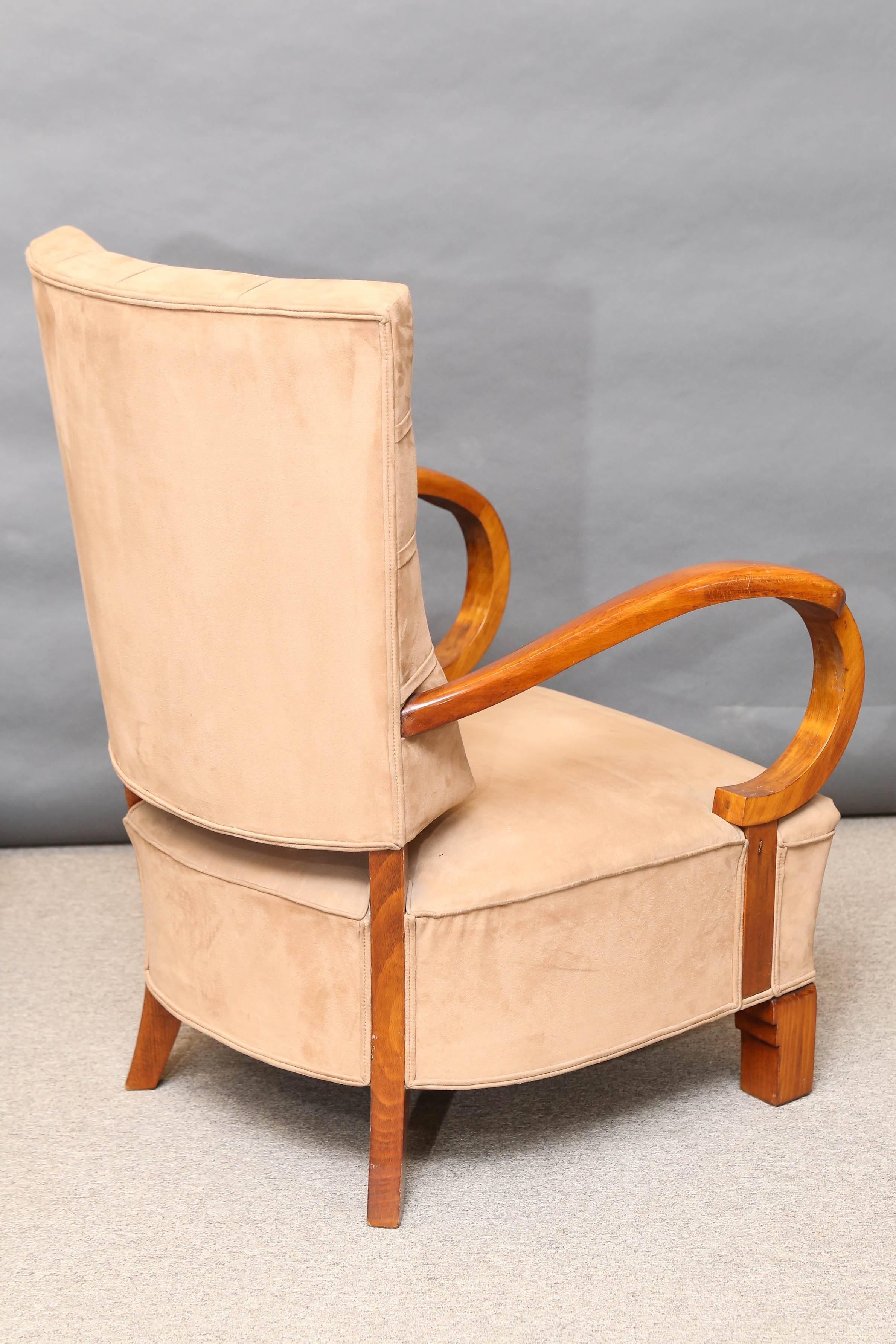 Mid-20th Century Austrian Mid-Century Chair and Foot Rest in Walnut For Sale