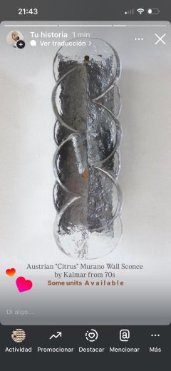 Aplique de pared austriaco de Murano transparente «Citrus», de mediados de siglo, de Kalmar, década de los 70