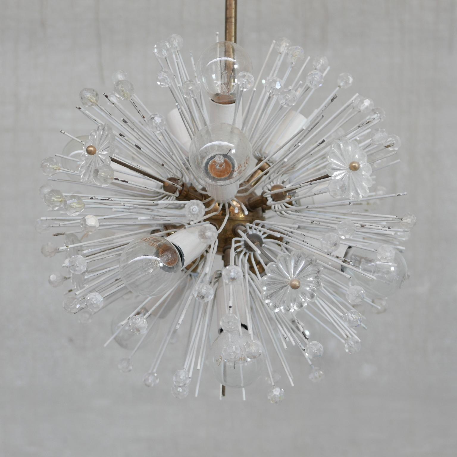 Mid-Century Modern Austrian Mid-Century Glass and Brass Chandelier Pendant by Emil Stejnar For Sale