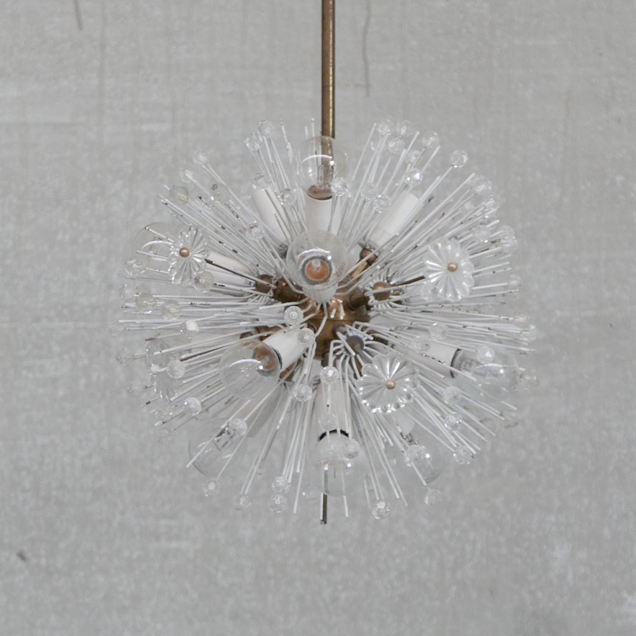 Austrian Mid-Century Glass and Brass Chandelier Pendant by Emil Stejnar In Good Condition For Sale In London, GB