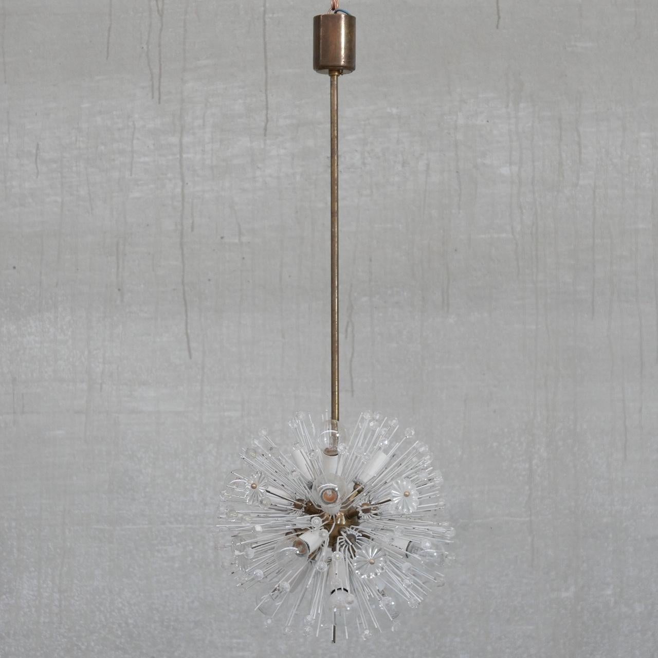 Mid-20th Century Austrian Mid-Century Glass and Brass Chandelier Pendant by Emil Stejnar For Sale