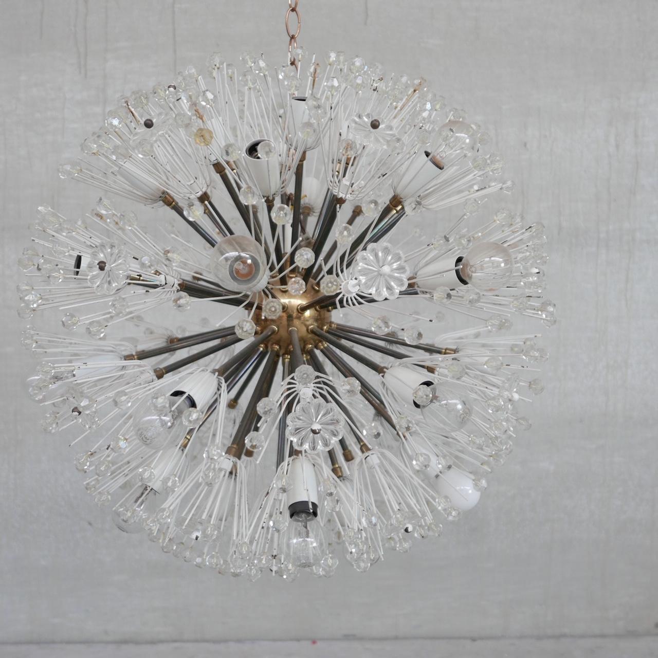 Austrian Mid-Century Glass and Brass Chandelier Pendant by Emil Stejnar XXL In Good Condition In London, GB