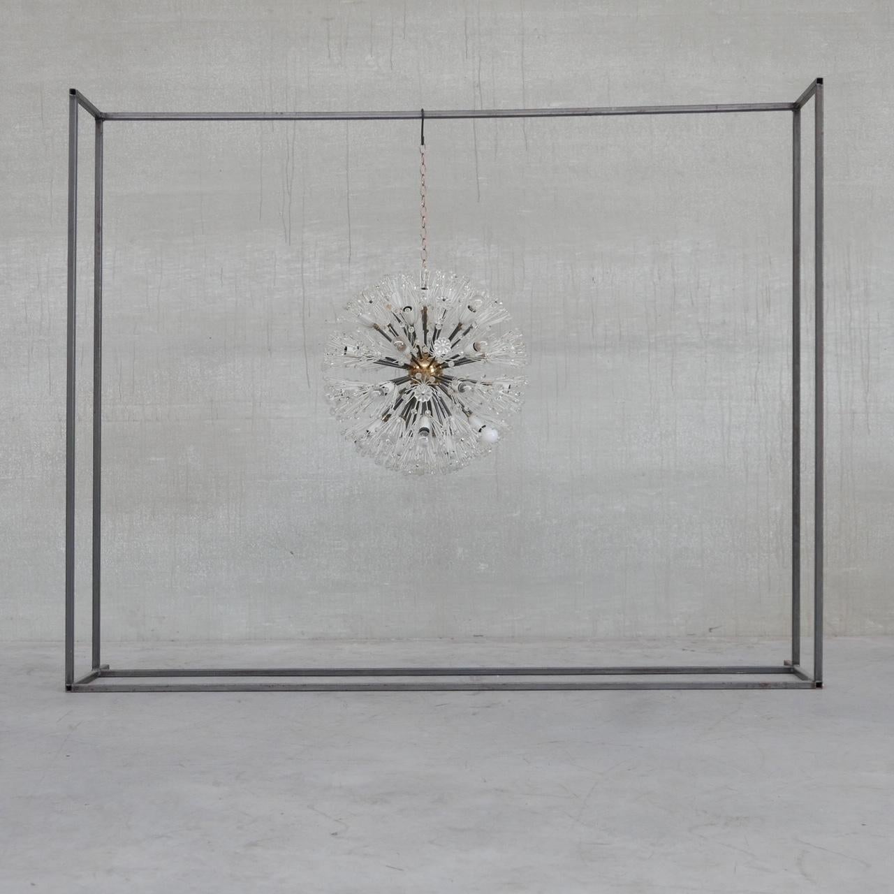 Austrian Mid-Century Glass and Brass Chandelier Pendant by Emil Stejnar XXL 4