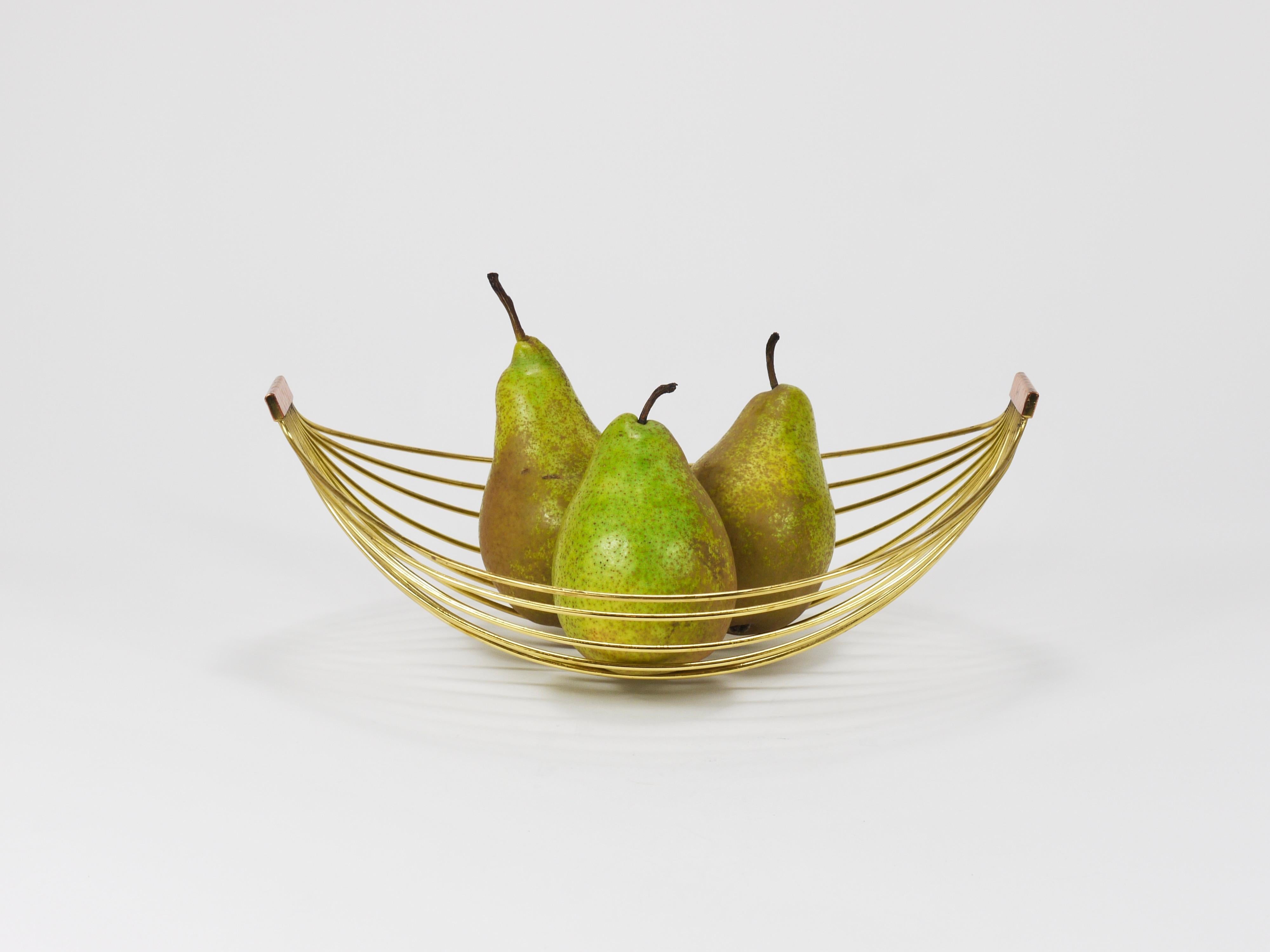 Austrian Mid-Century Large Brass Wire Fruit Basket Bowl, Carl Aubock Style, 1950 4