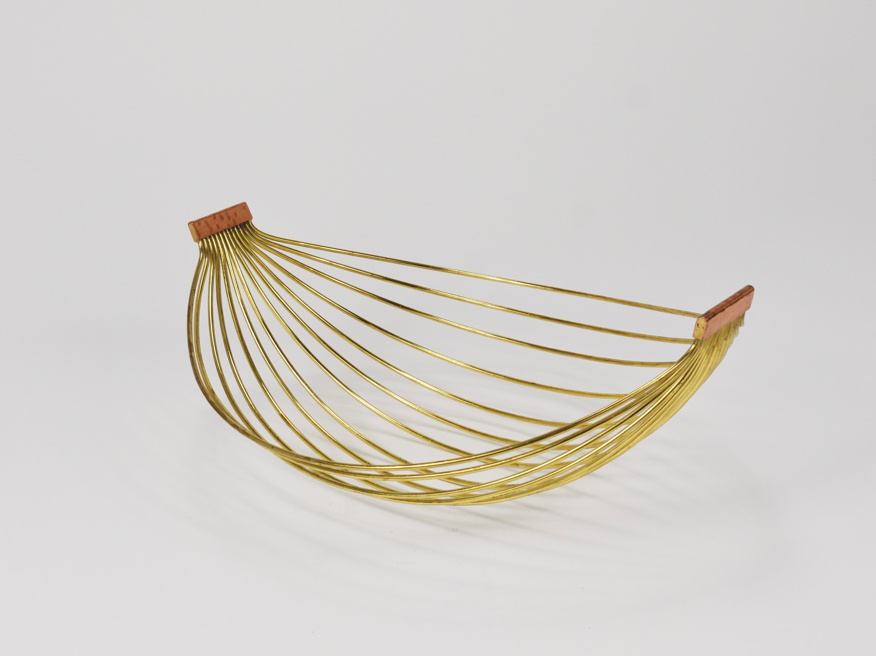 Austrian Mid-Century Large Brass Wire Fruit Basket Bowl, Carl Aubock Style, 1950 5
