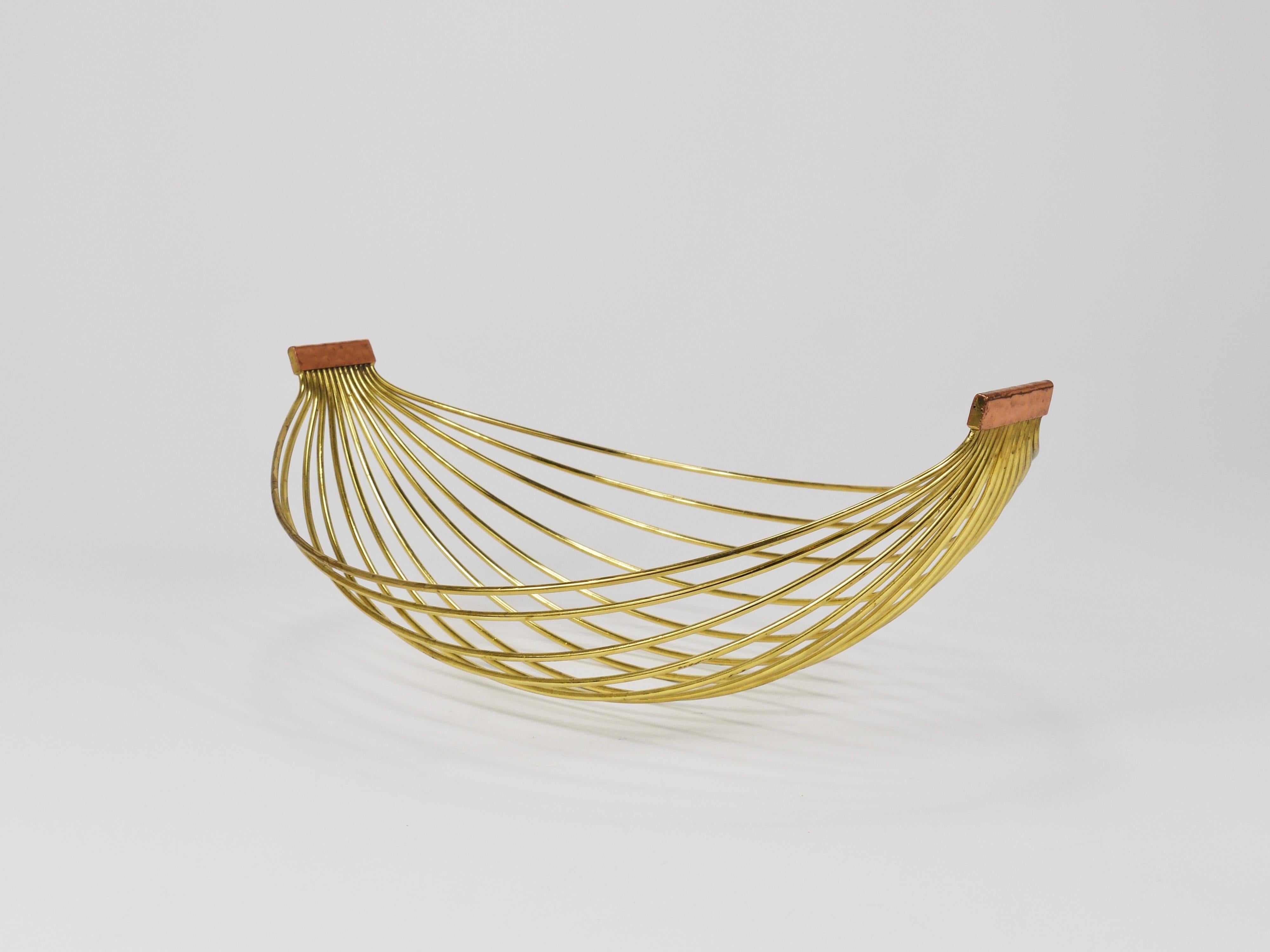 Austrian Mid-Century Large Brass Wire Fruit Basket Bowl, Carl Aubock Style, 1950 7