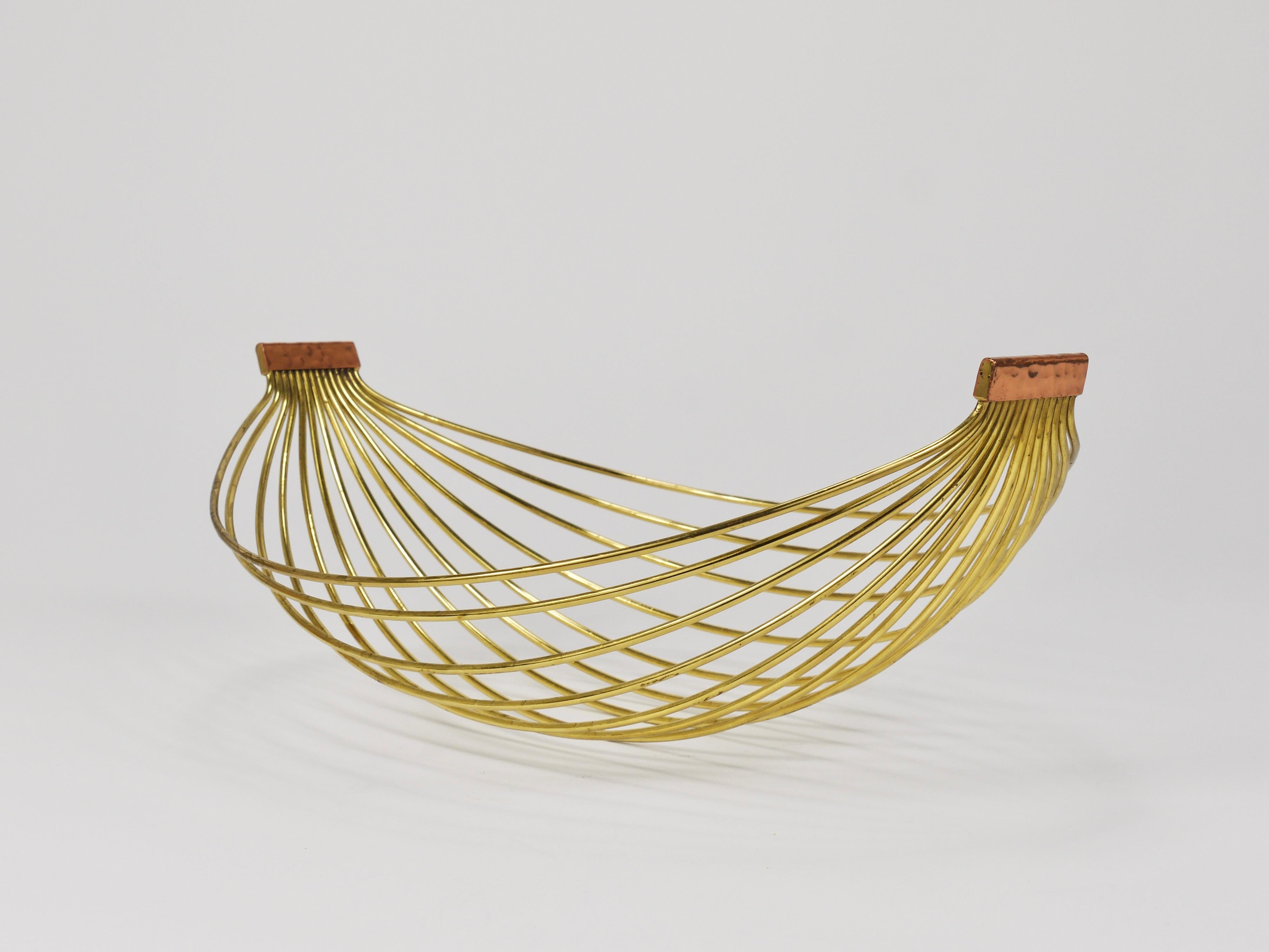 Austrian Mid-Century Large Brass Wire Fruit Basket Bowl, Carl Aubock Style, 1950 8