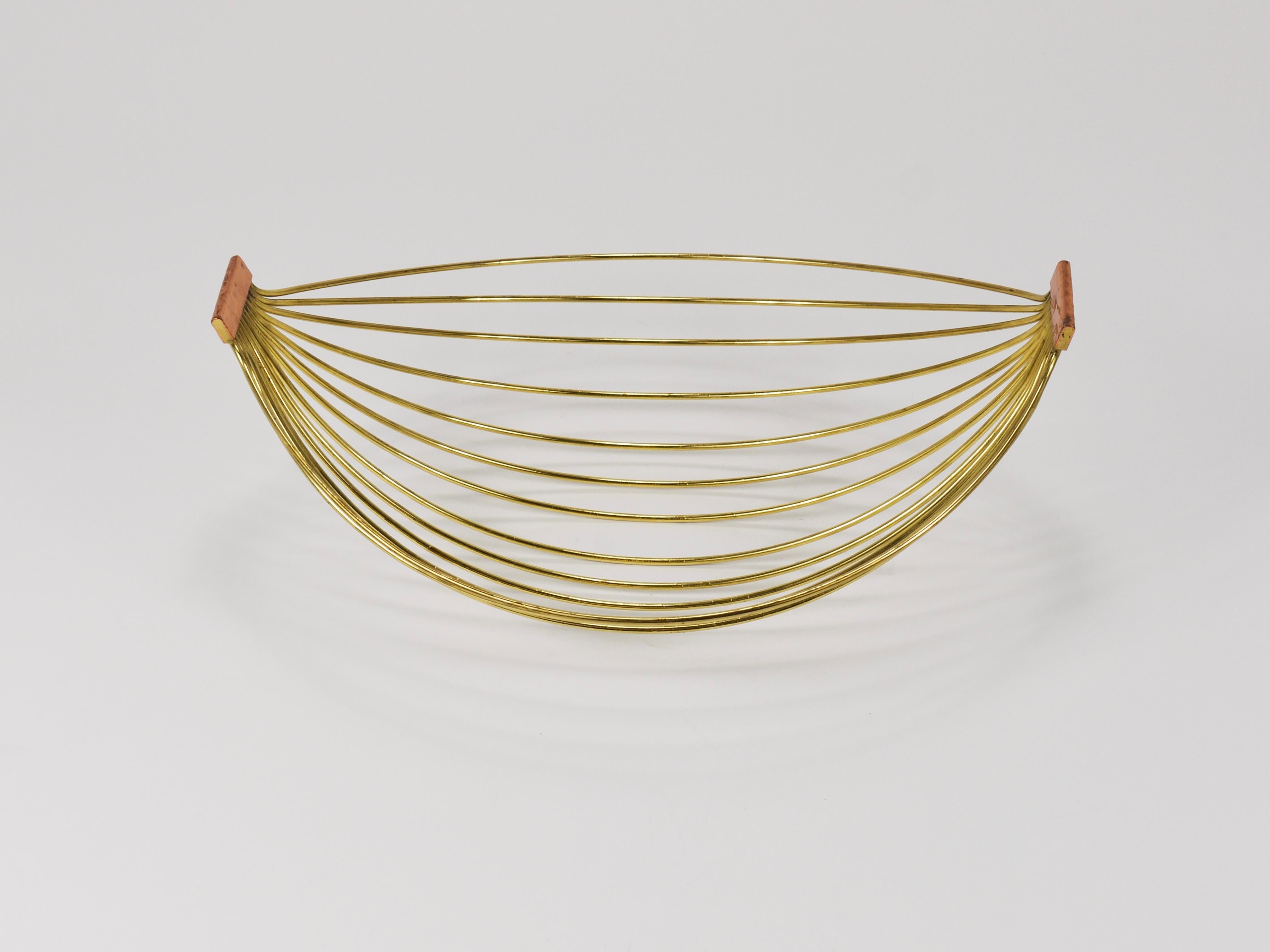 Austrian Mid-Century Large Brass Wire Fruit Basket Bowl, Carl Aubock Style, 1950 10
