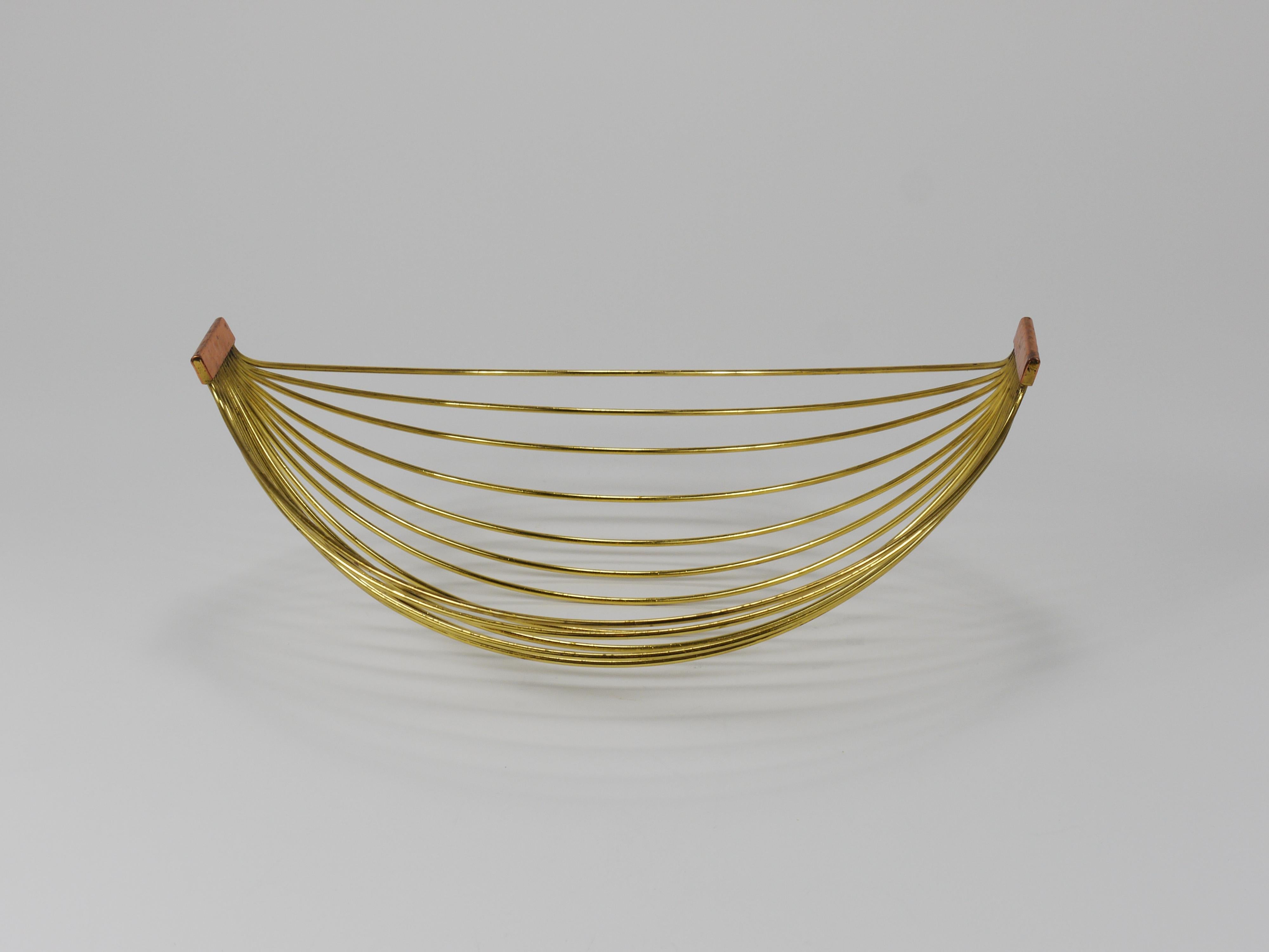 Austrian Mid-Century Large Brass Wire Fruit Basket Bowl, Carl Aubock Style, 1950 11