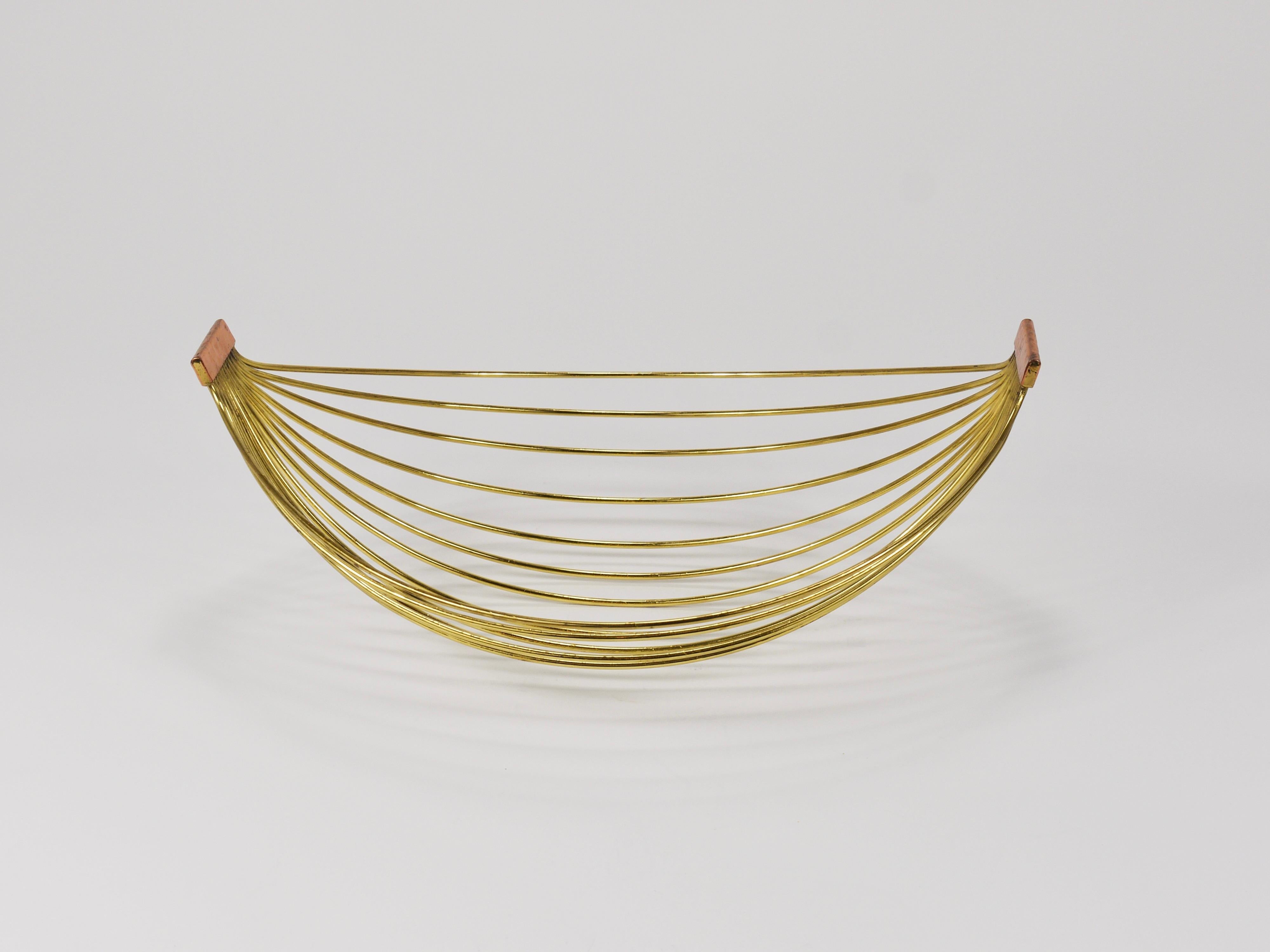 Austrian Mid-Century Large Brass Wire Fruit Basket Bowl, Carl Aubock Style, 1950 12