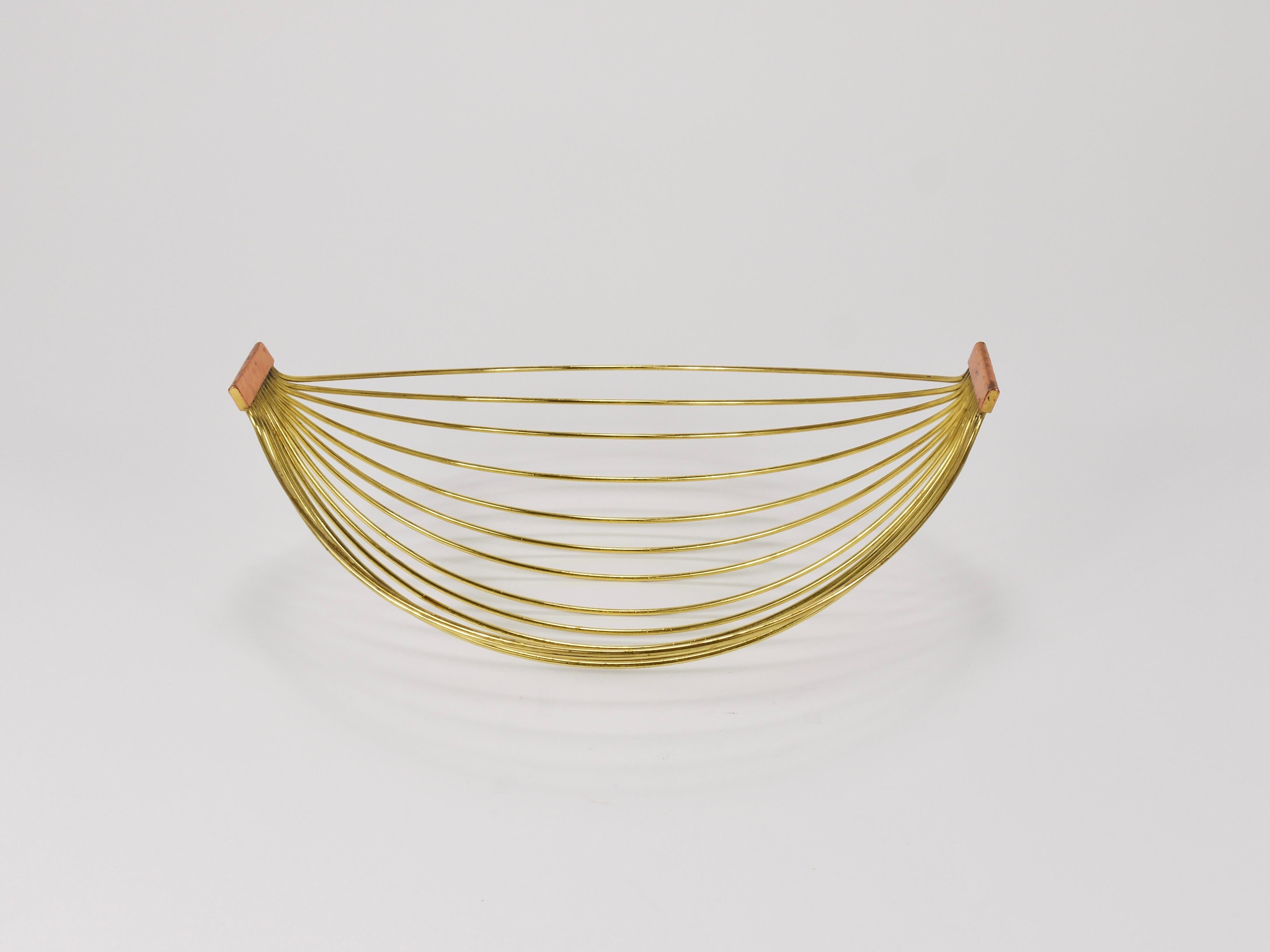 Austrian Mid-Century Large Brass Wire Fruit Basket Bowl, Carl Aubock Style, 1950 13