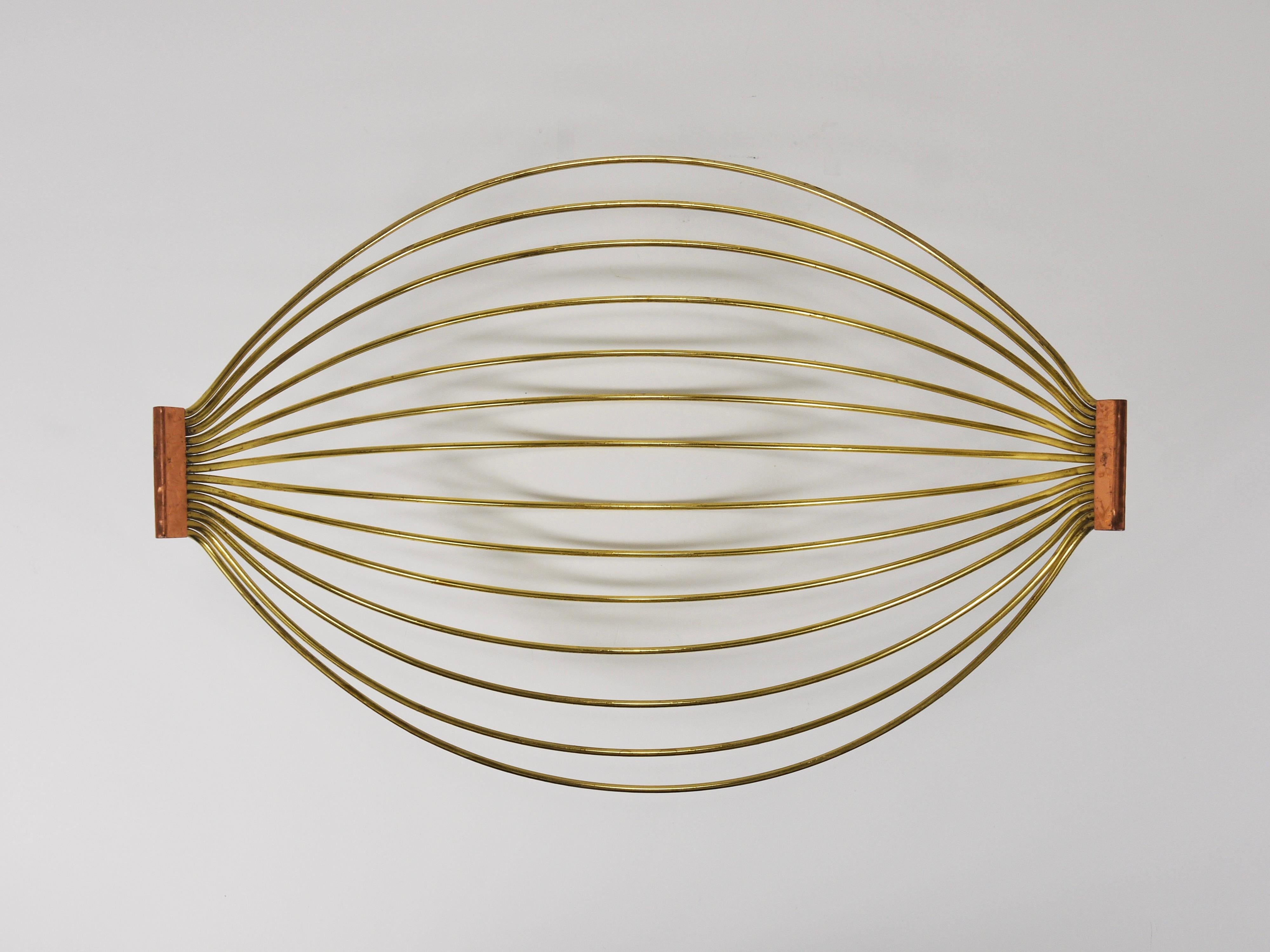 20th Century Austrian Mid-Century Large Brass Wire Fruit Basket Bowl, Carl Aubock Style, 1950