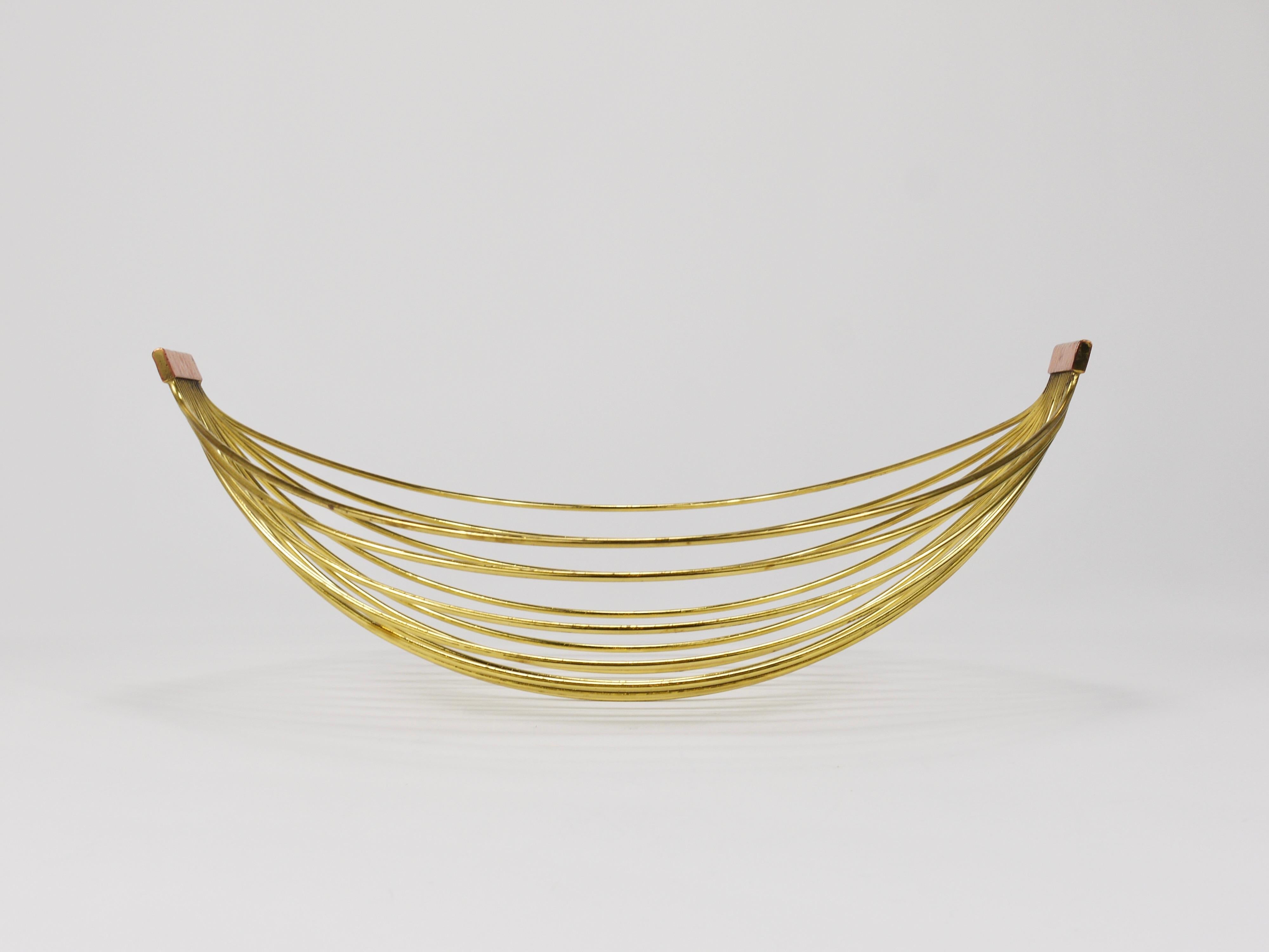Austrian Mid-Century Large Brass Wire Fruit Basket Bowl, Carl Aubock Style, 1950 1