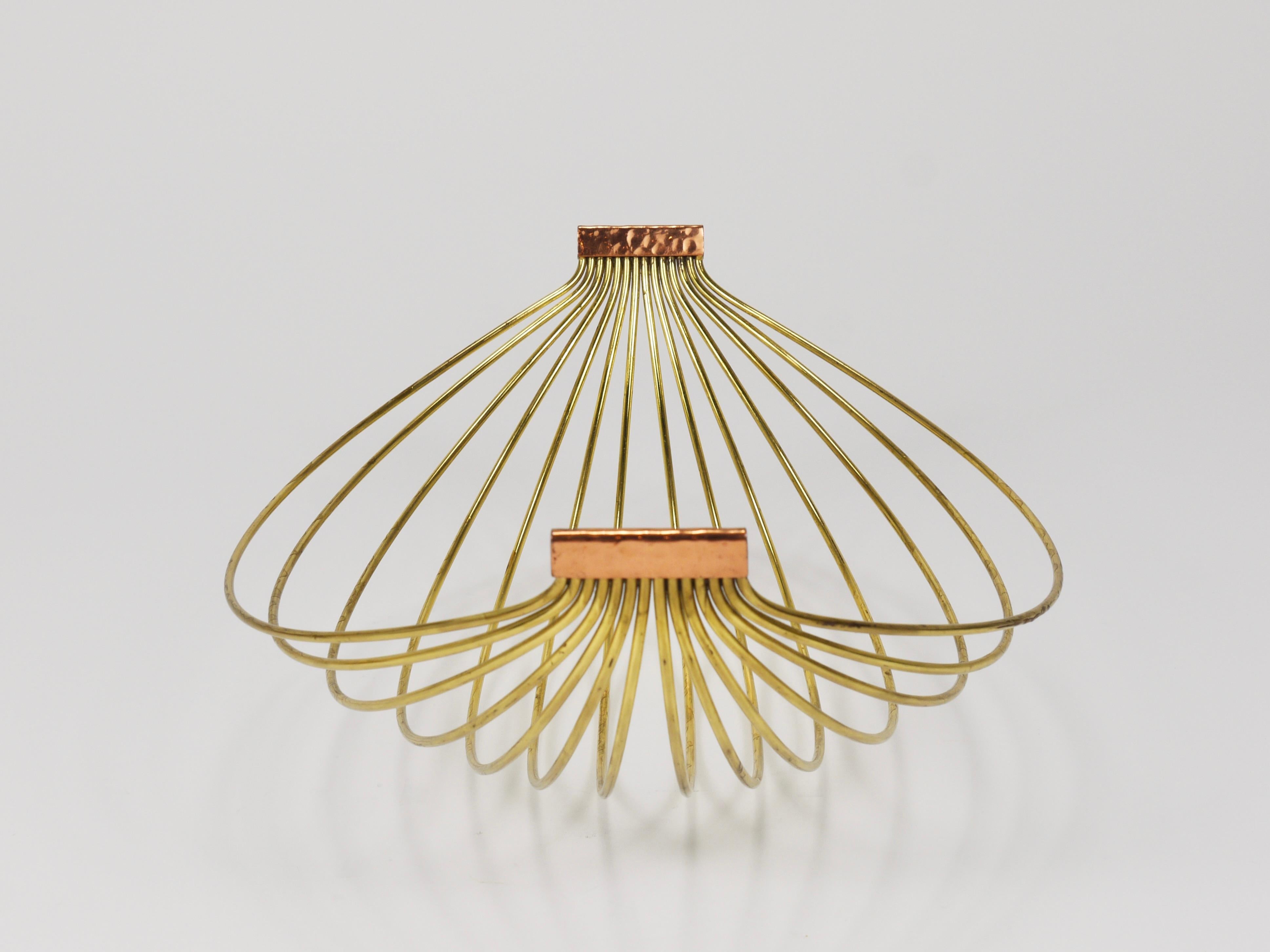 Austrian Mid-Century Large Brass Wire Fruit Basket Bowl, Carl Aubock Style, 1950 2