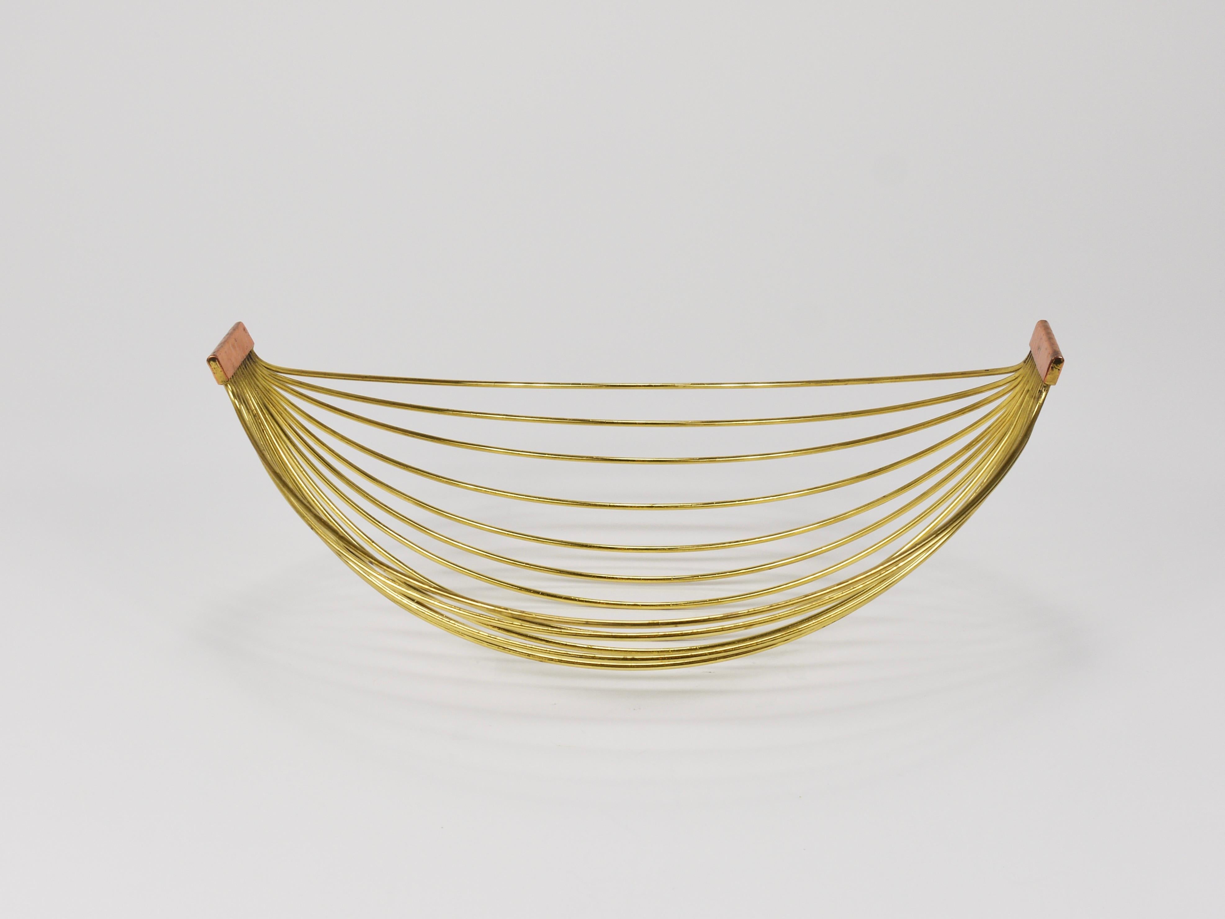 Austrian Mid-Century Large Brass Wire Fruit Basket Bowl, Carl Aubock Style, 1950 3