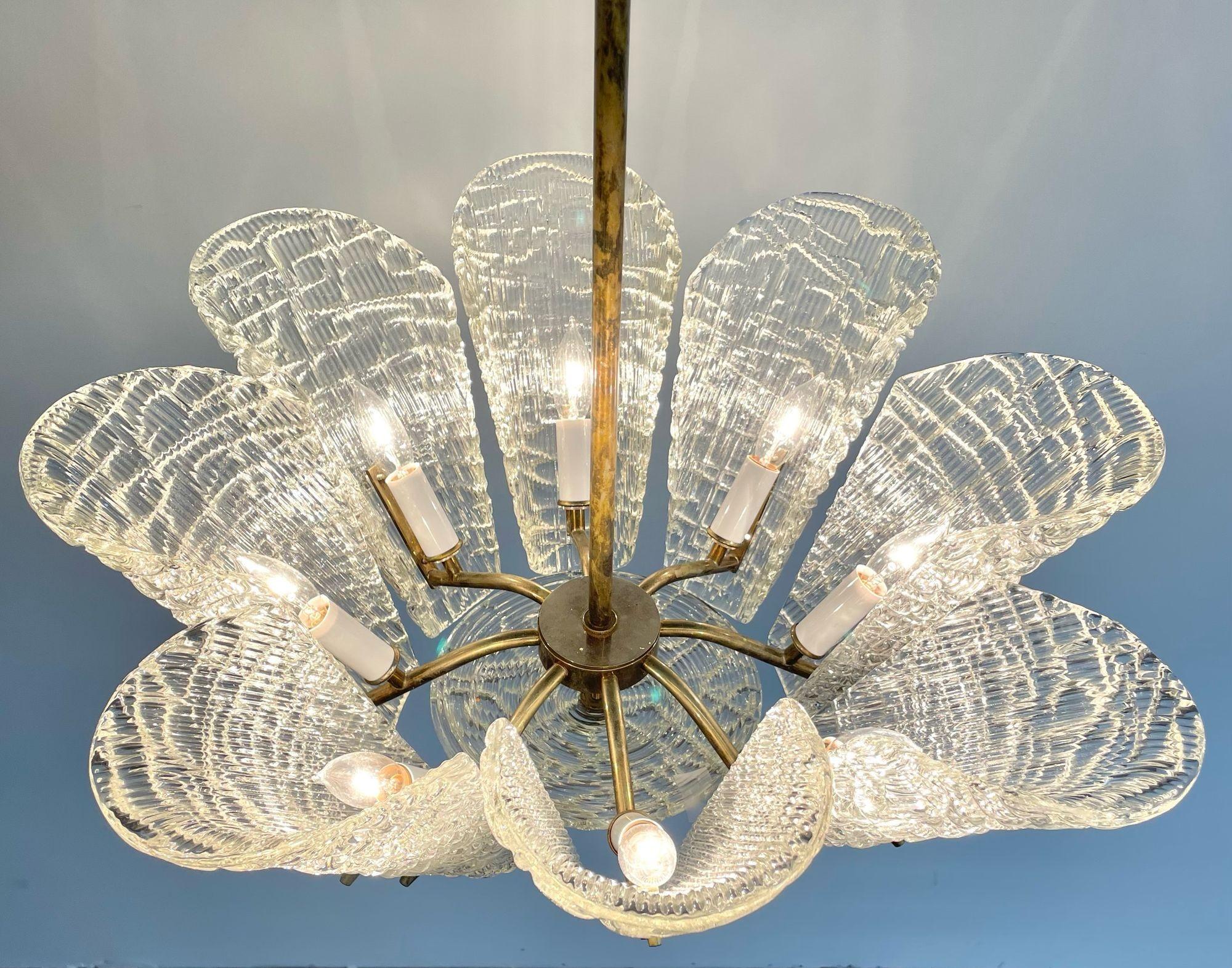 Austrian Mid-Century Modern Chandelier / Pendant, Ice Glass, Brass Kalmar, 1950s 2