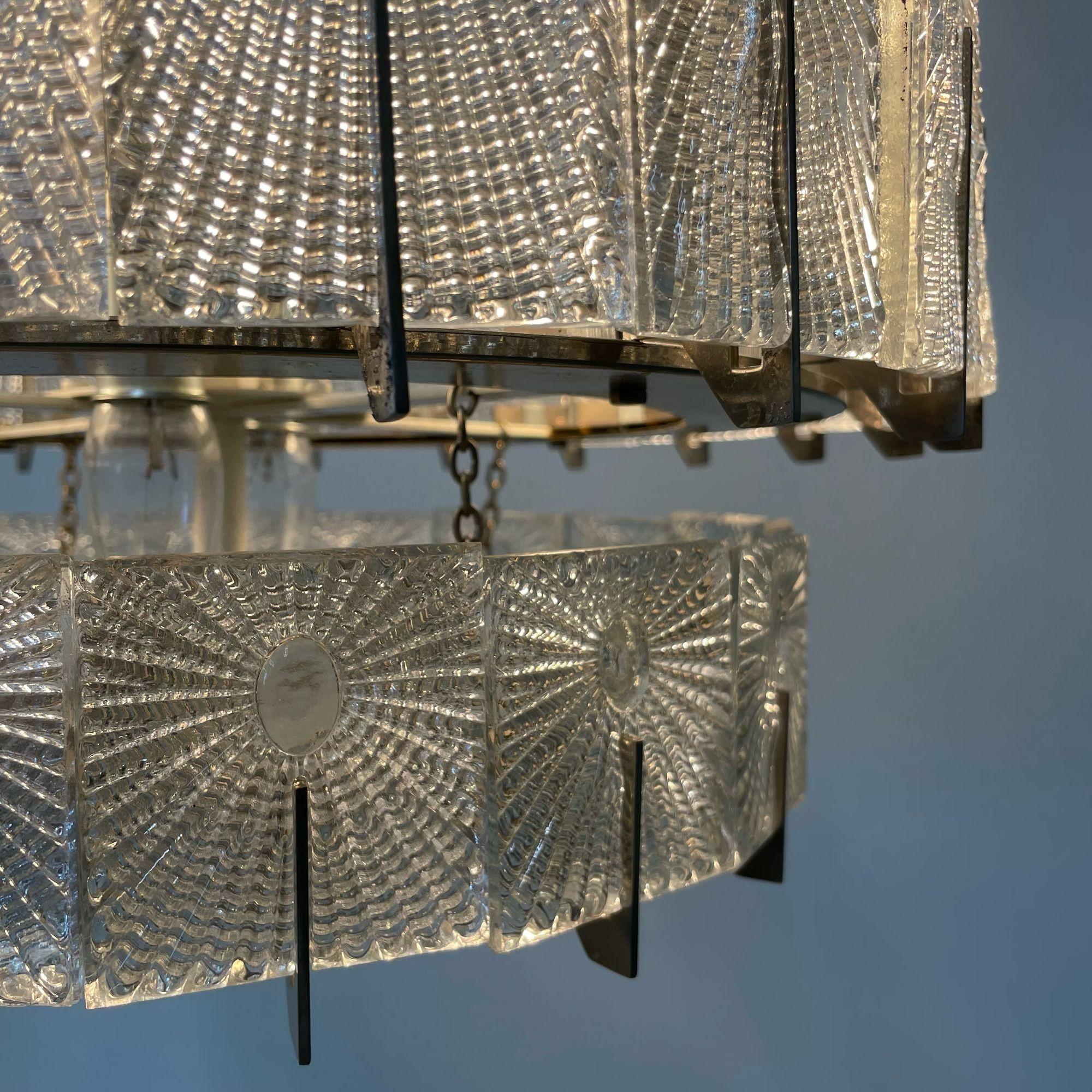 Austrian Mid-Century Modern Two-Tier Chandelier / Pendant, Glass, Rupert Nikoll For Sale 7