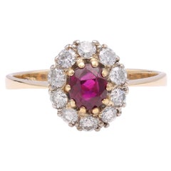 Österreichischer Mid Century Rubin Diamant Gold Cluster Ring