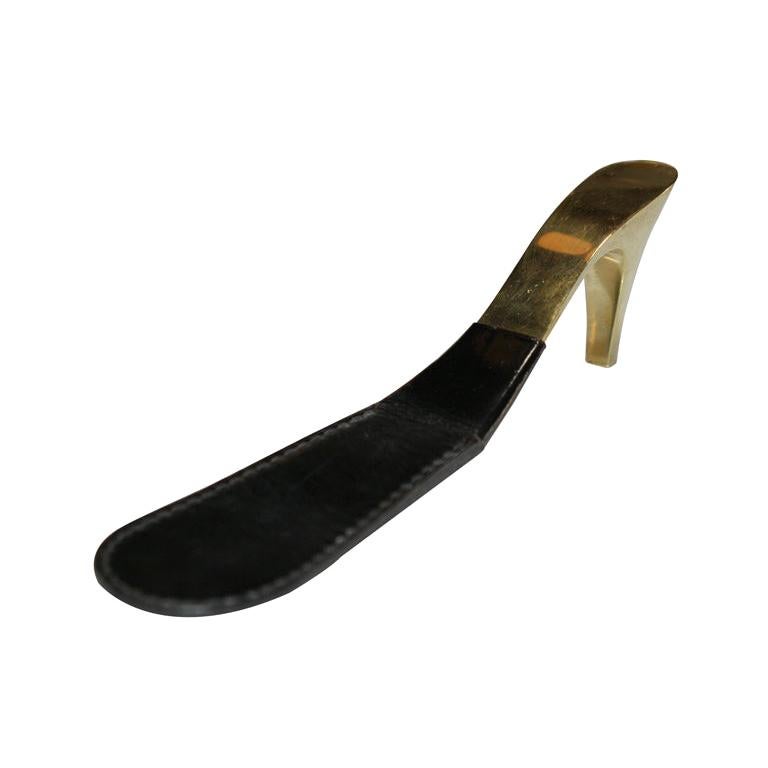 Austrian Midcentury Shoehorn in Brass and Leather by Carl Aubock