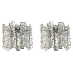 Retro Austrian Midcentury "Sierra" Ice-Glass Pair of Wall Sconces by Kalmar, 1970s