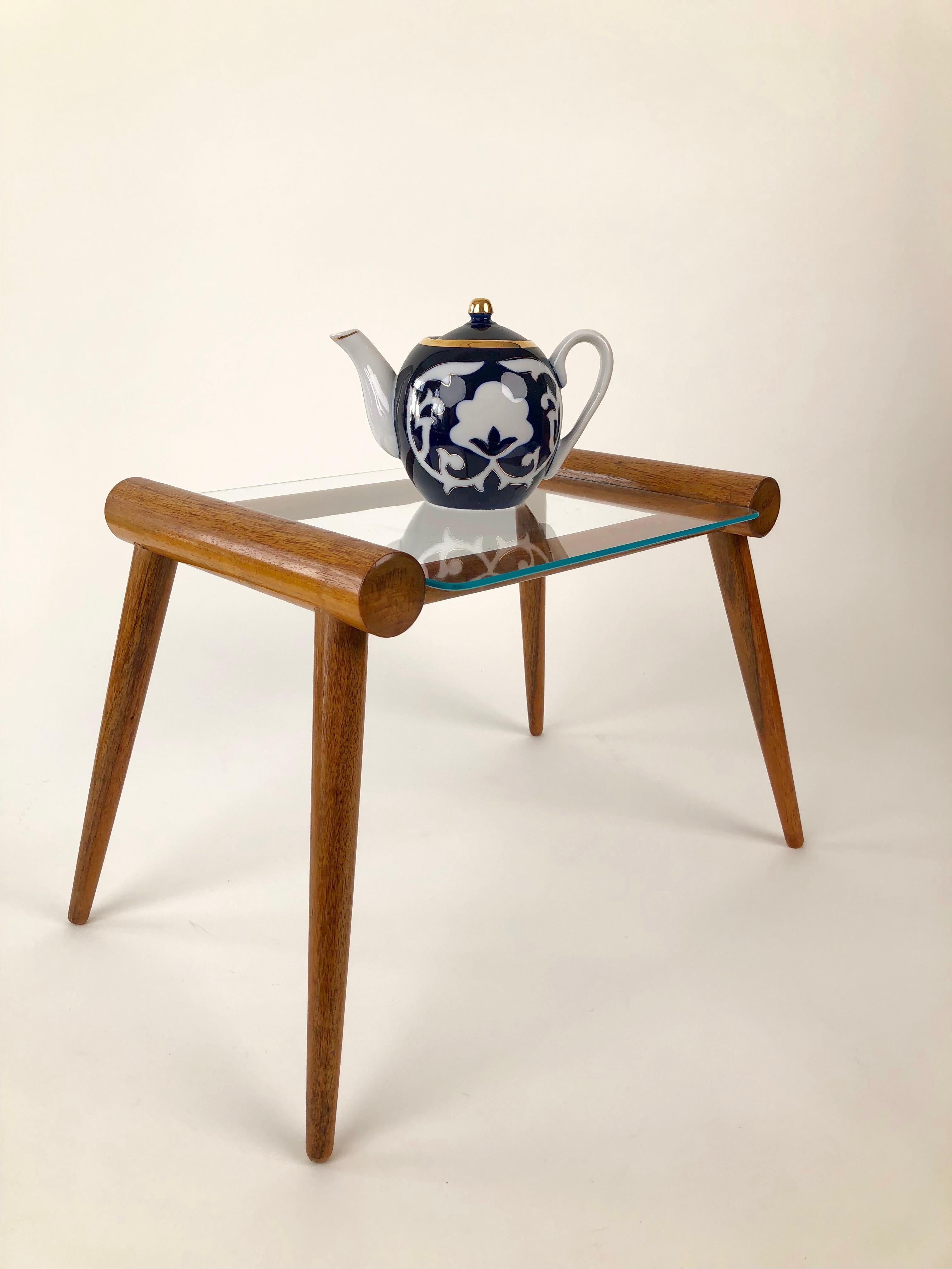 Mid-Century Modern Austrian Midcentury Small Table in Wood with Glass Plate from Max Kment, 1950 For Sale