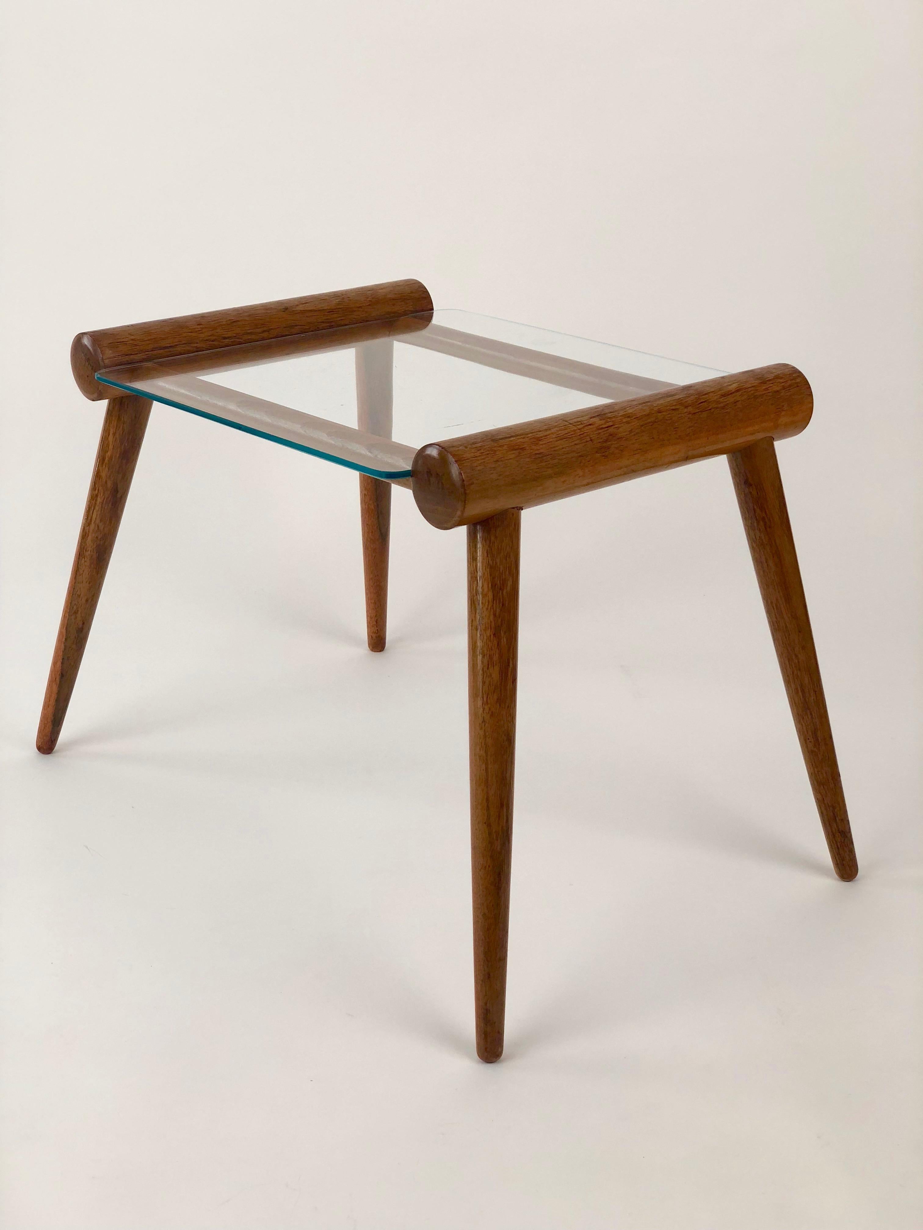 Polished Austrian Midcentury Small Table in Wood with Glass Plate from Max Kment, 1950 For Sale