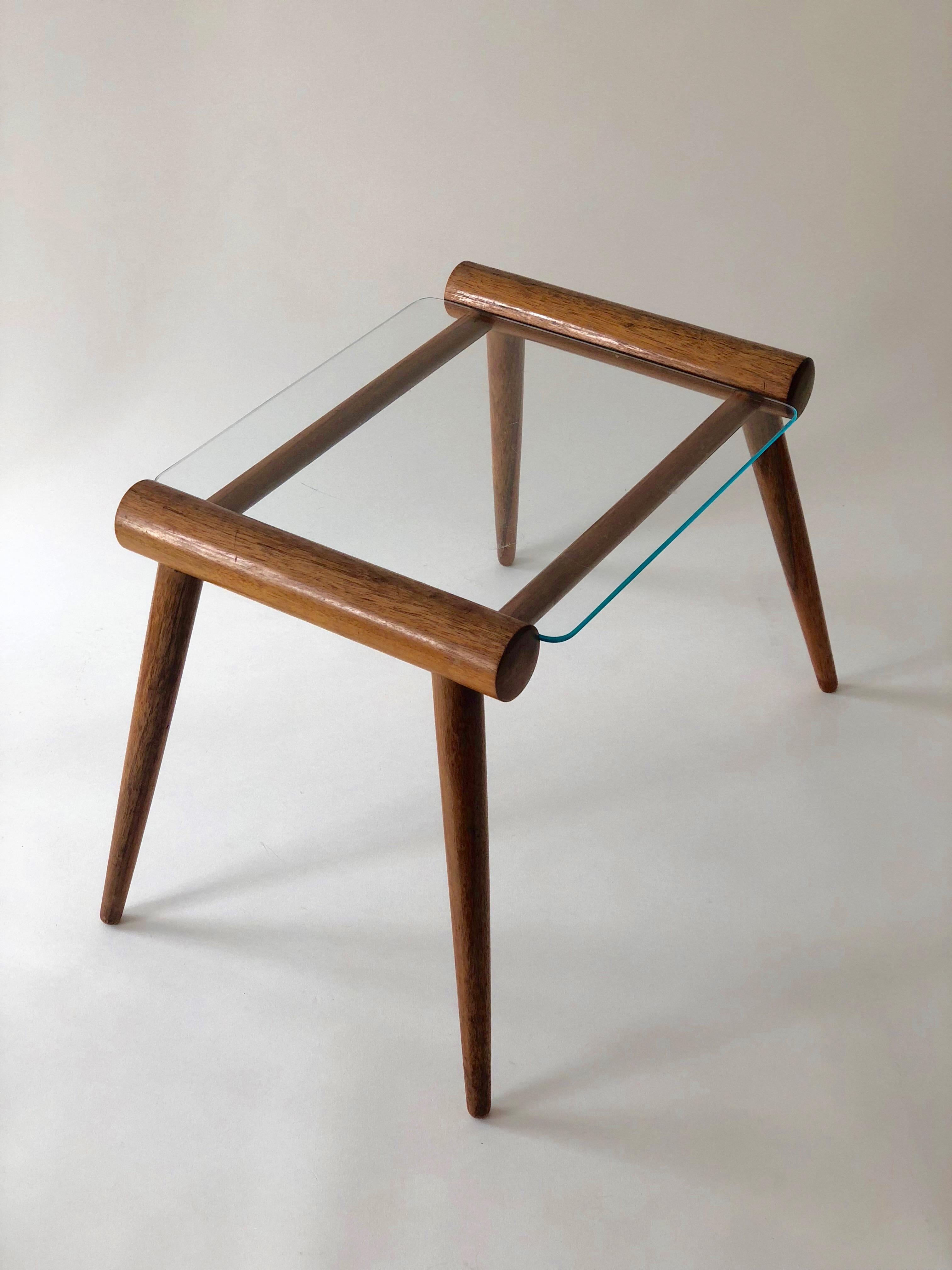 20th Century Austrian Midcentury Small Table in Wood with Glass Plate from Max Kment, 1950 For Sale